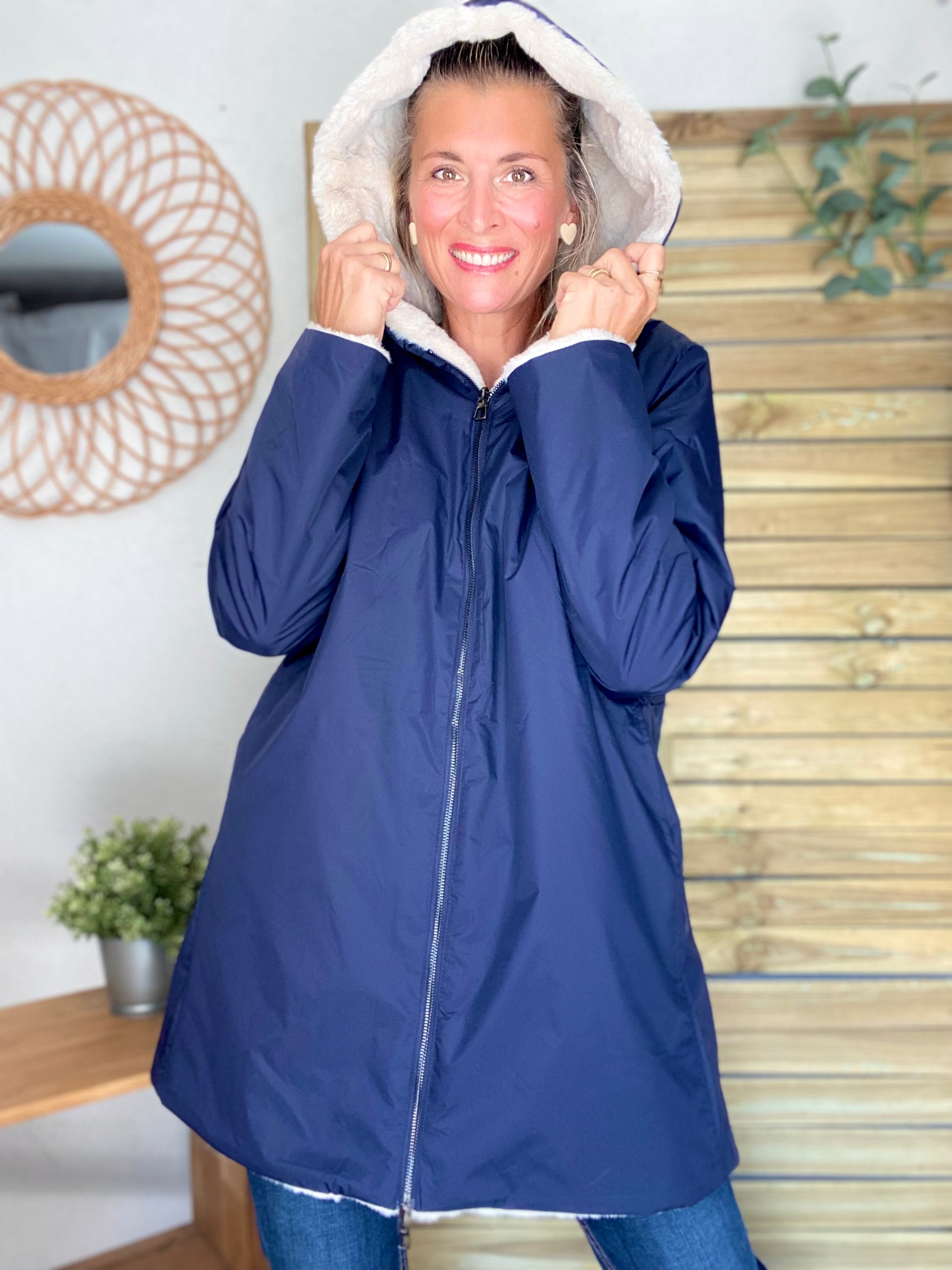 Parka Imperméable réversible fourrée Bleu marine / Beige ALIX - LAURA JO