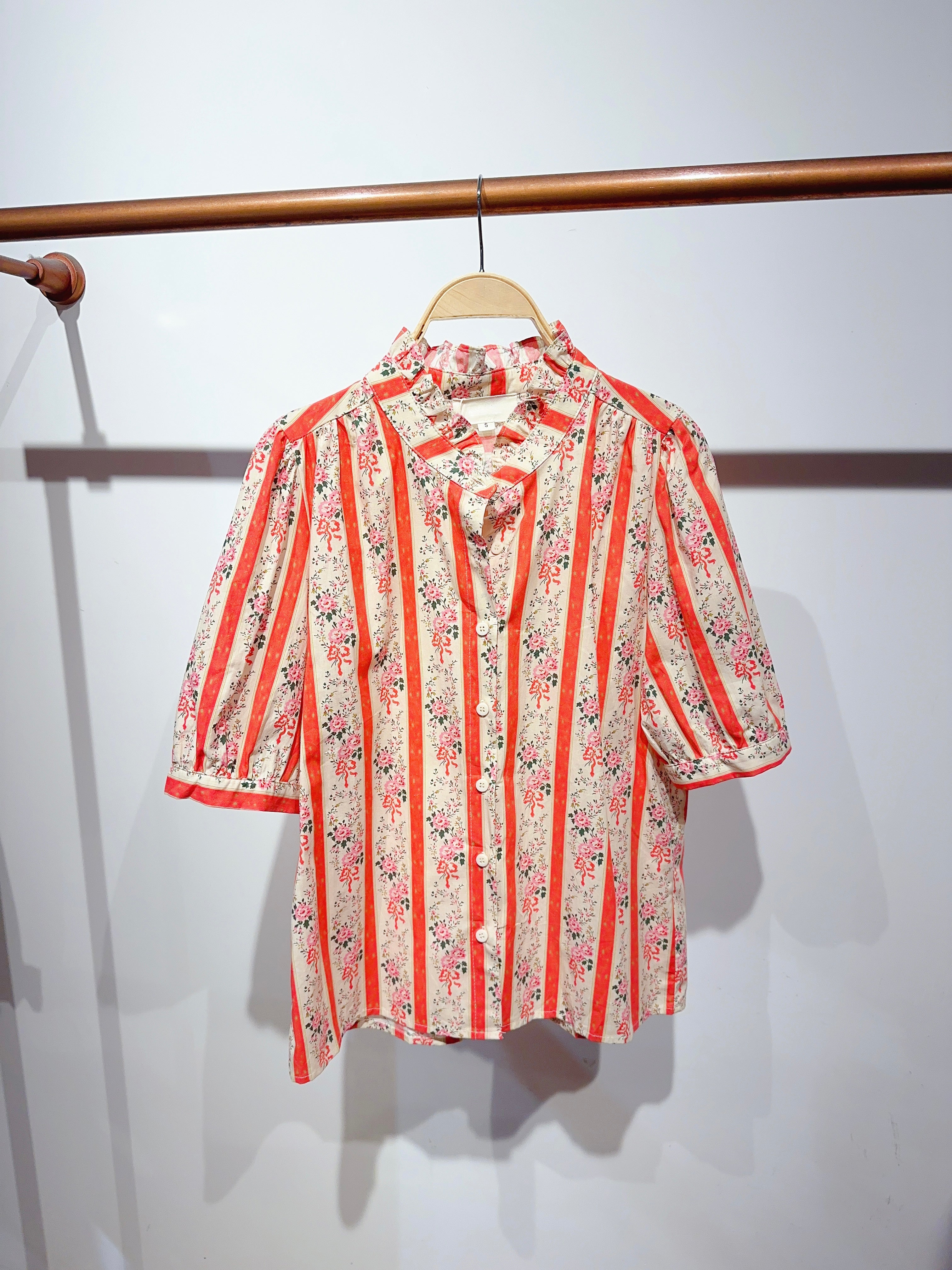 Blouse fleurie rayures VALENTINE Corail