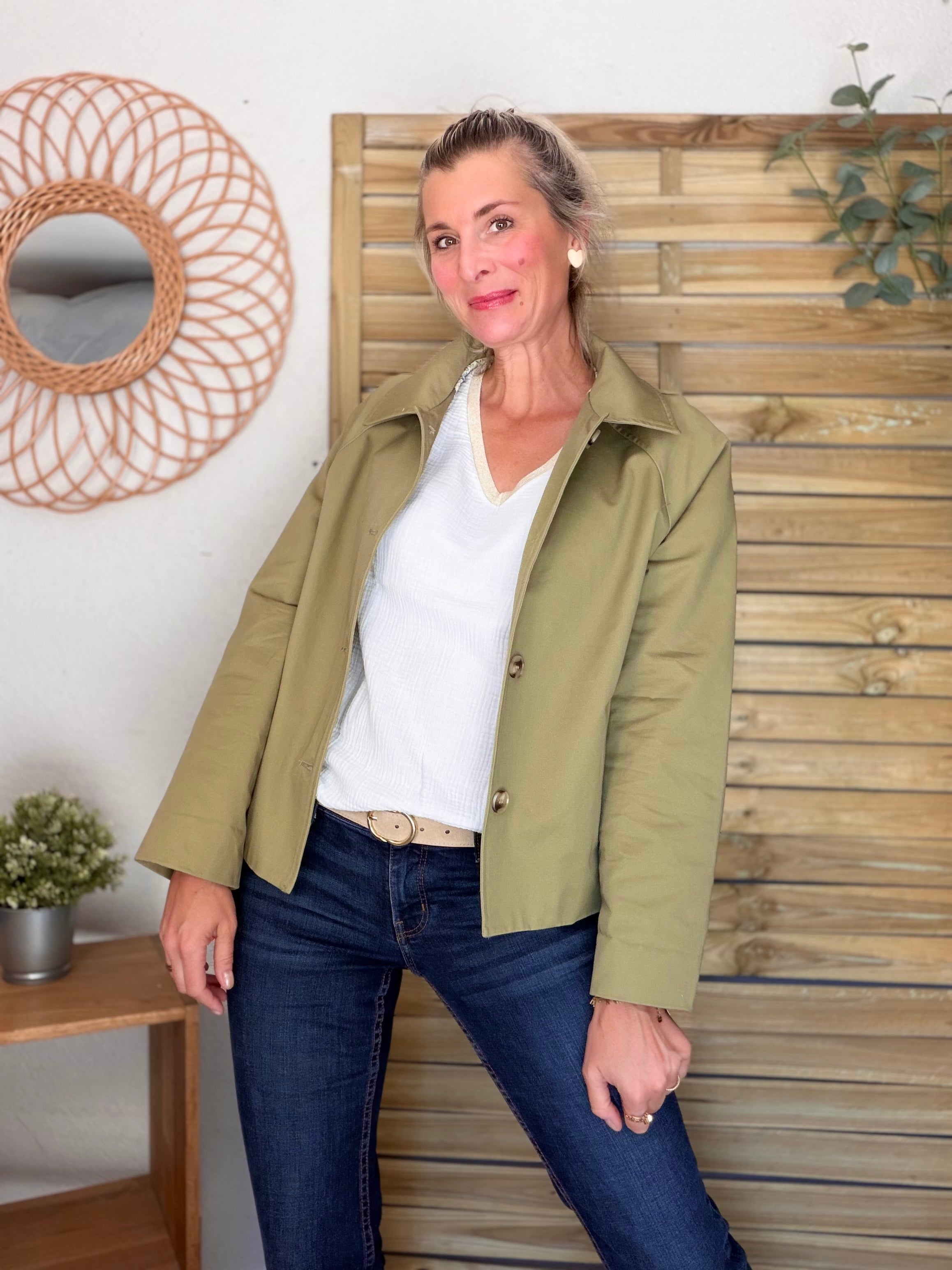 Veste Trench en coton avec Liberty - JOHAN Kaki clair