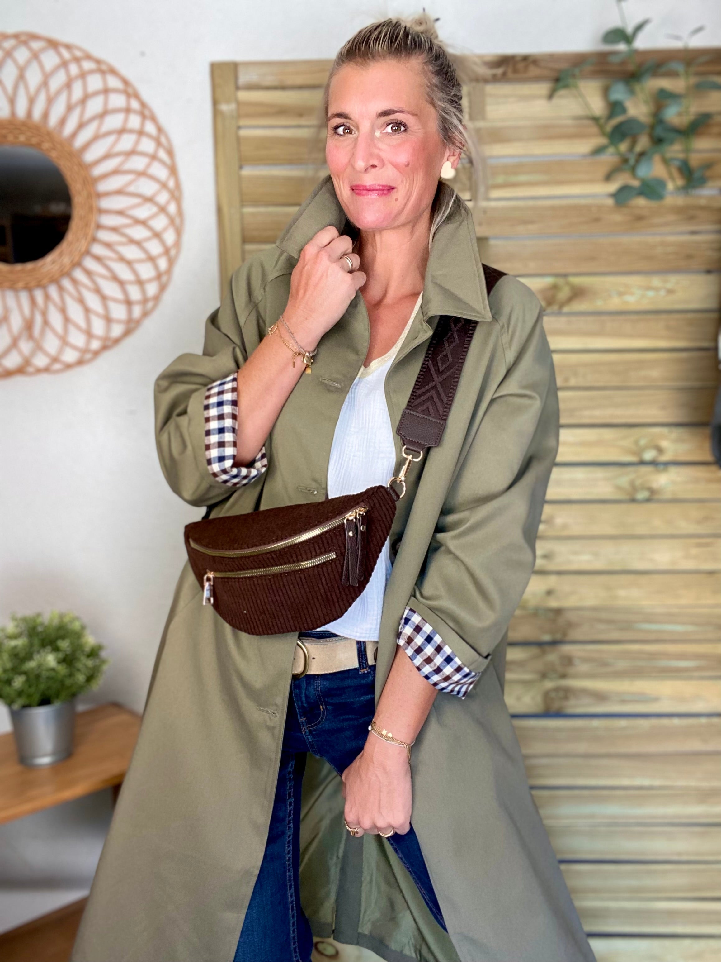 Veste Trench en coton avec vichy - YSEULT long Kaki