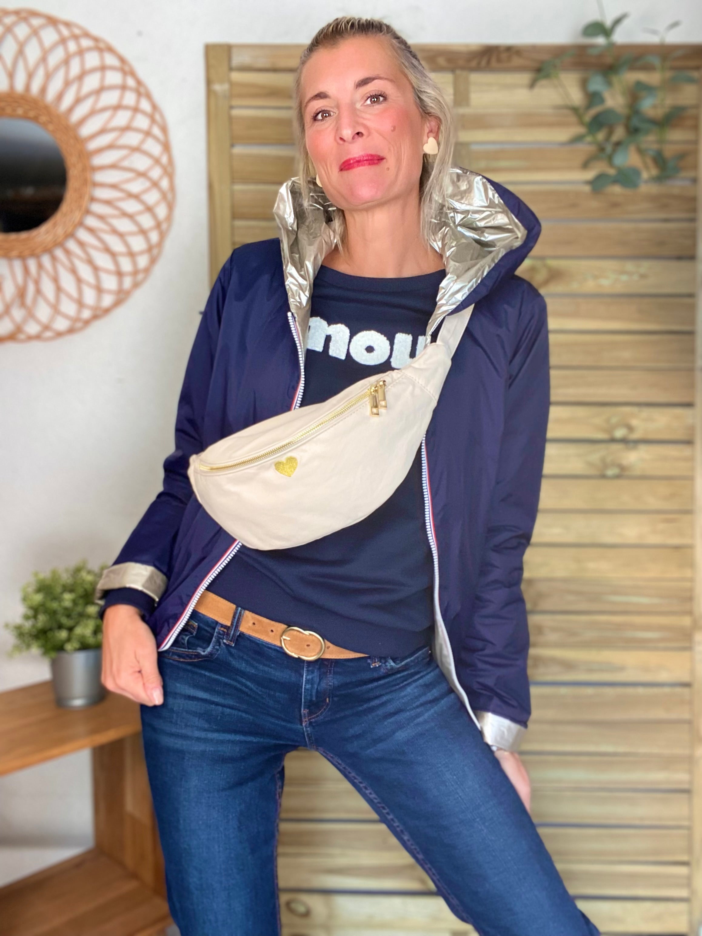 Sweat amour DORIA - Bleu marine / Blanc