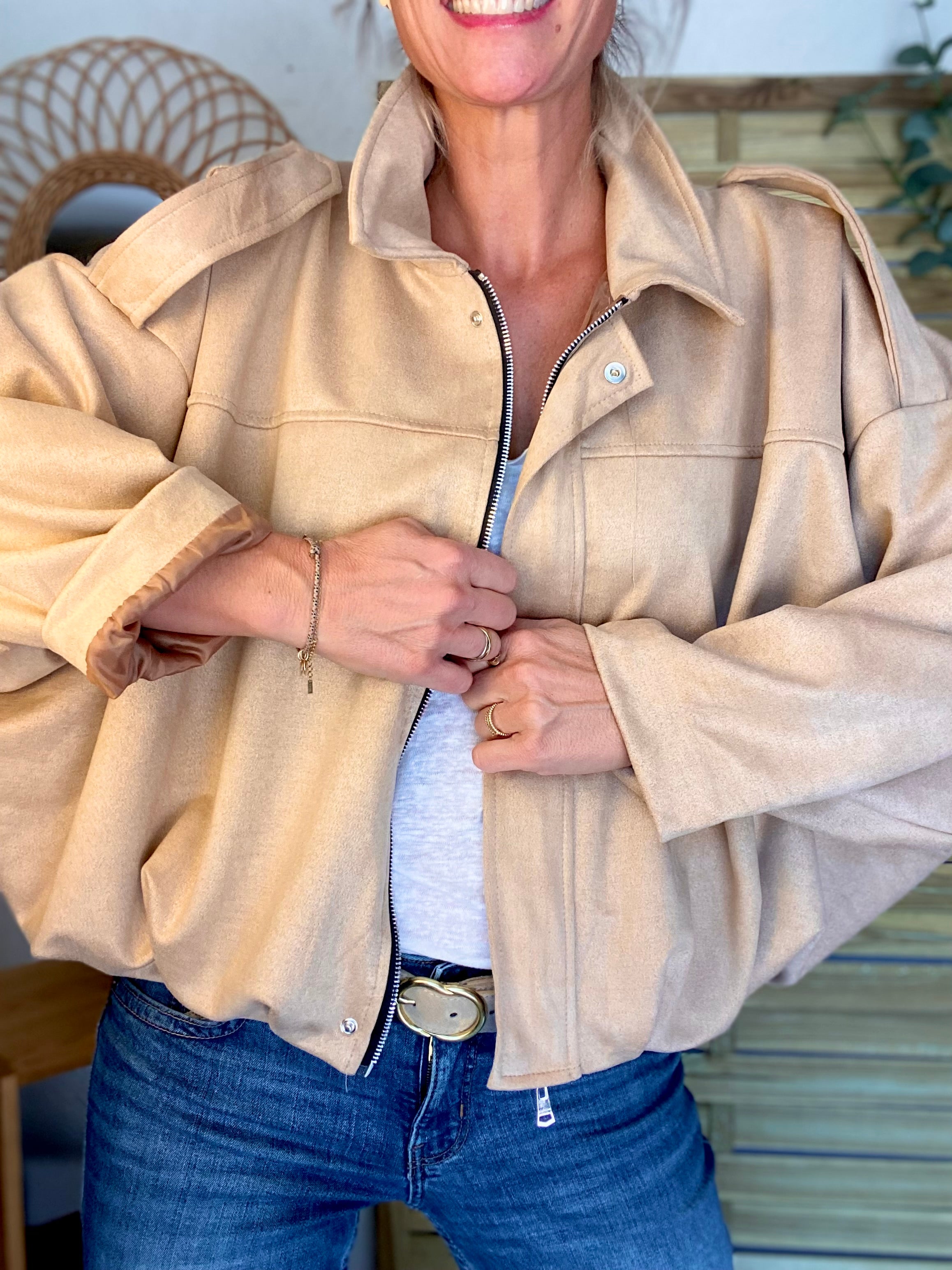 Veste oversize en suédine ISAAC - Camel clair