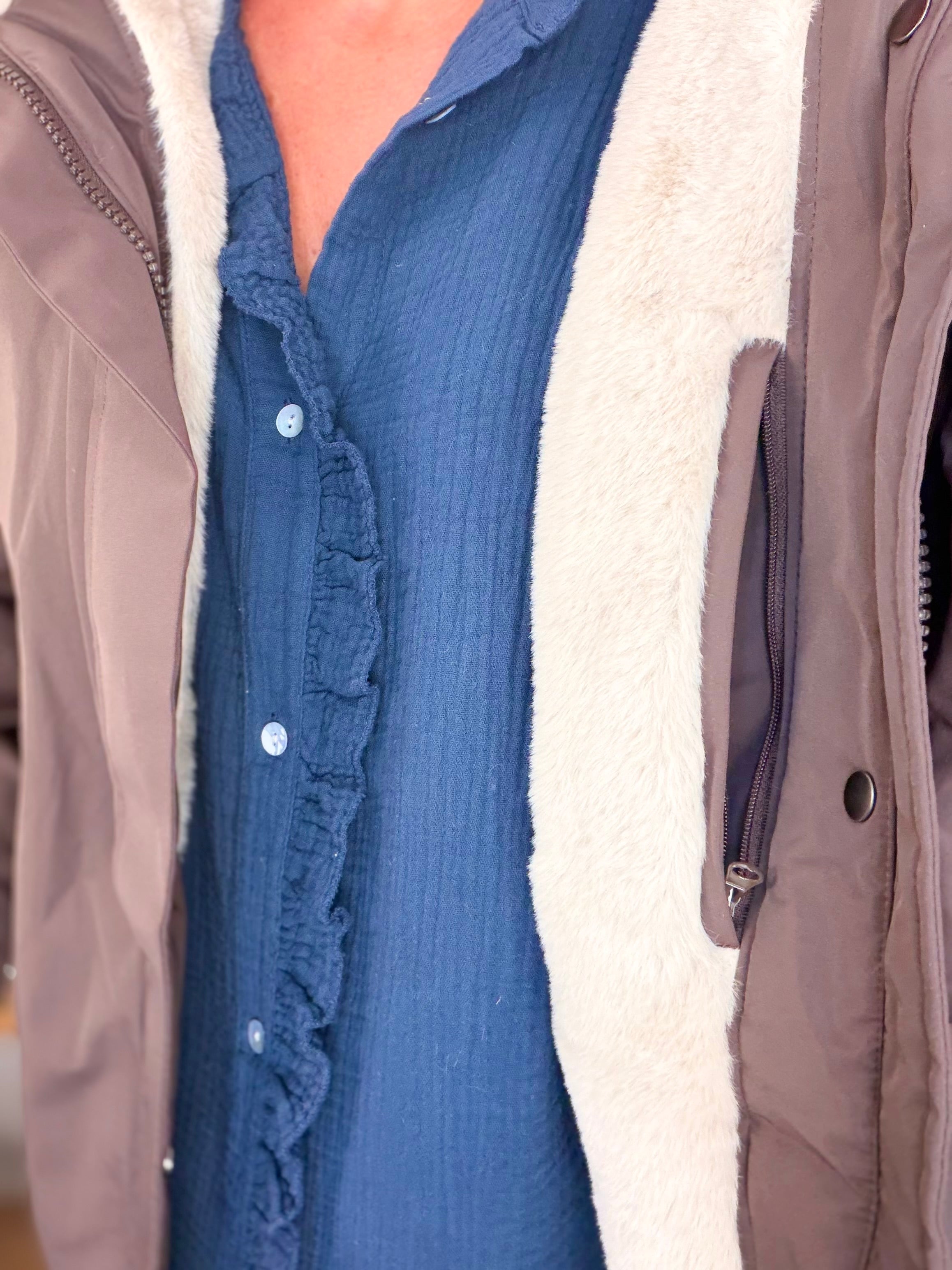 LAURA JO - Parka fourrée imperméable AMBRE MI-LONG - Chocolat / Beige