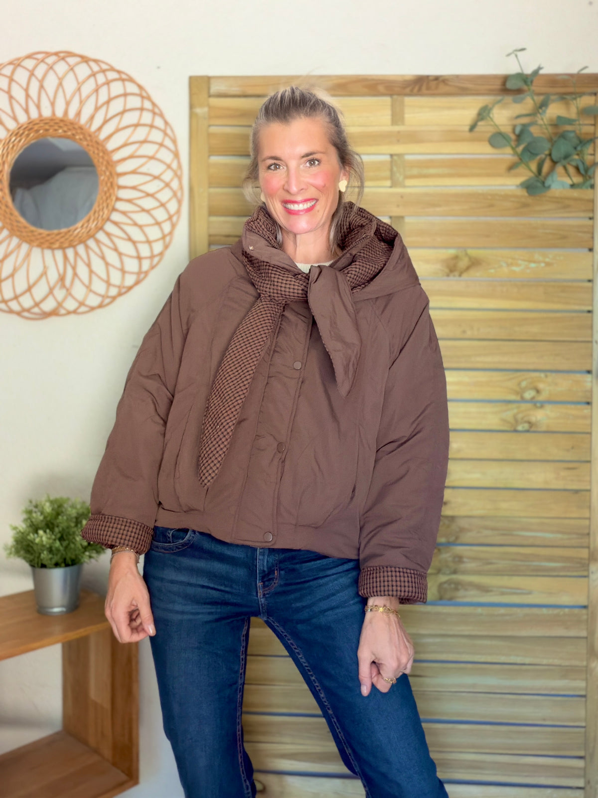 PRÉCOMMANDE (Expédition 22/10) • Veste matelassée capuche amovible réversible ODILE Chocolat