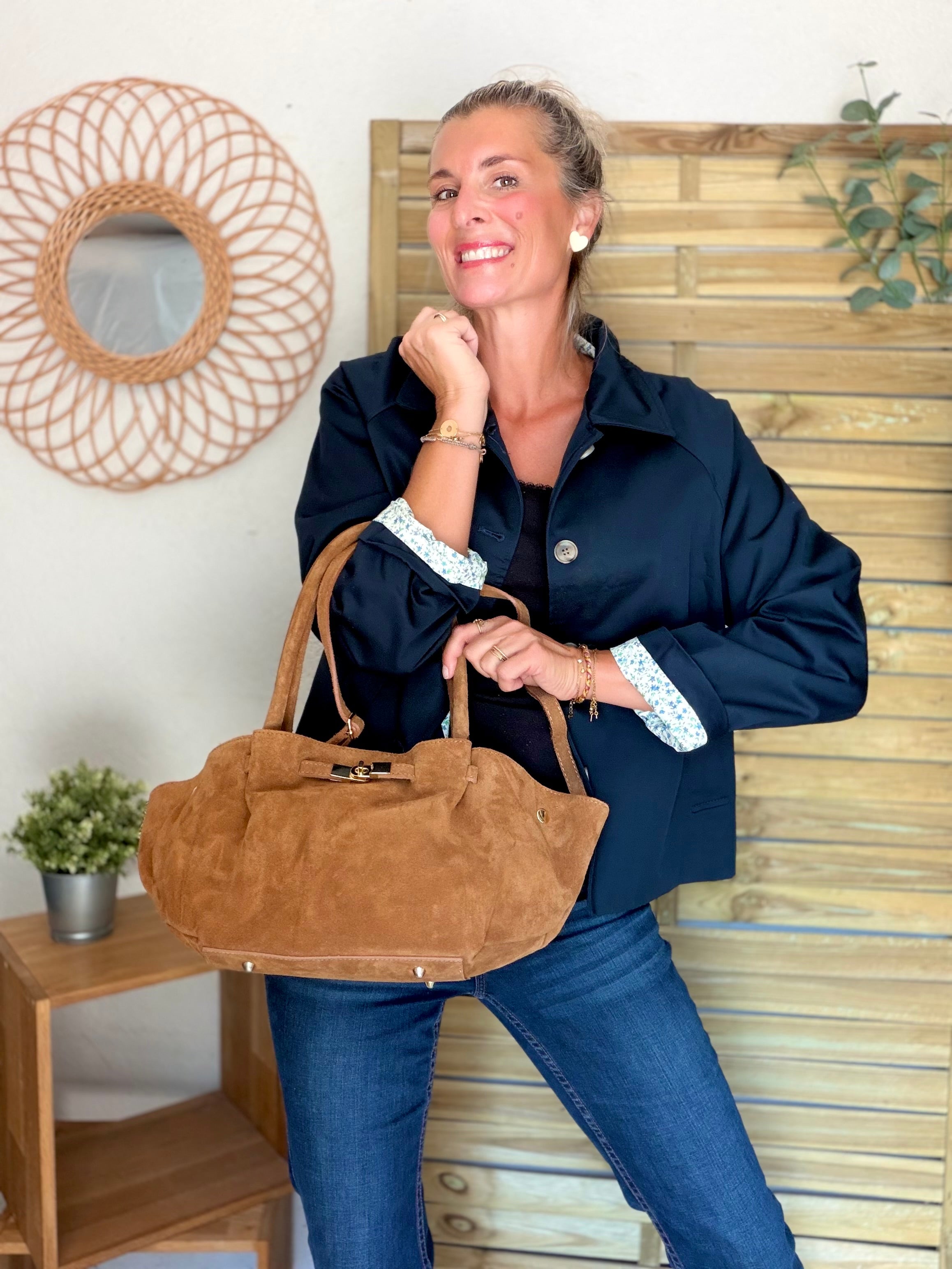 Sac cabas en cuir daim HANA - Camel