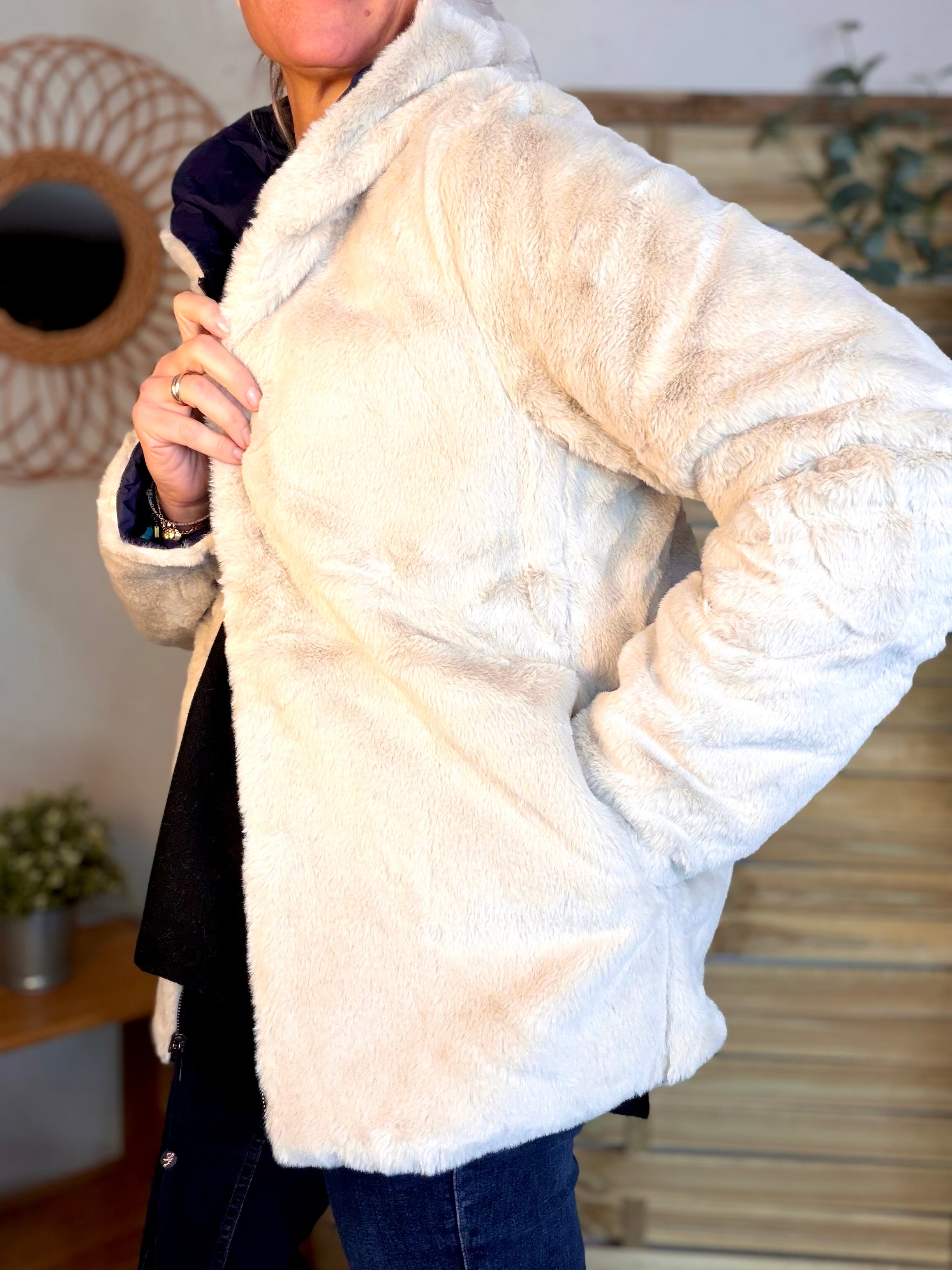 Parka Imperméable réversible fourrée Marine / Beige ALIX Court - LAURA JO