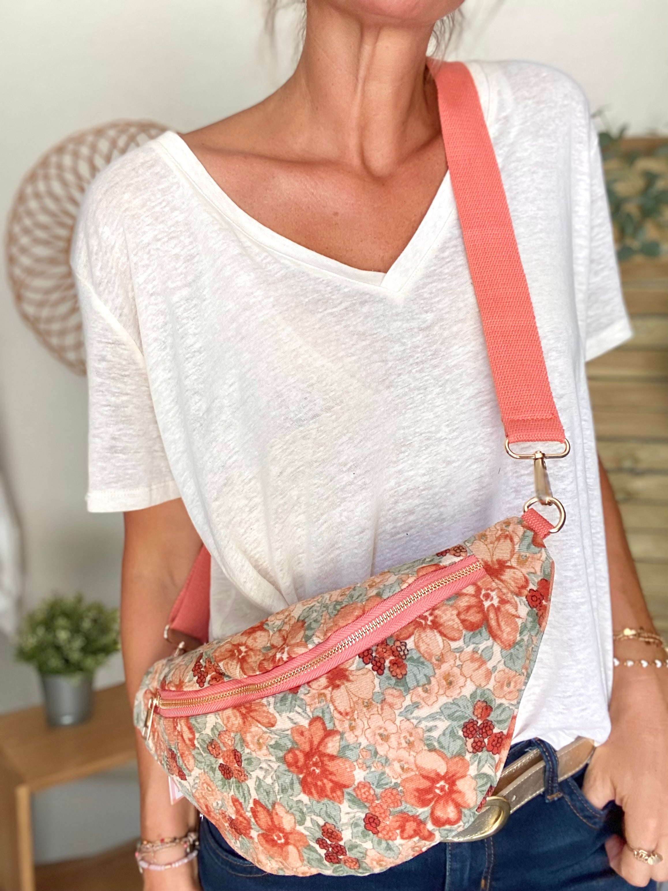 Sac banane XL Ciao Boum - IVY - Fleuri corail (20 coloris)