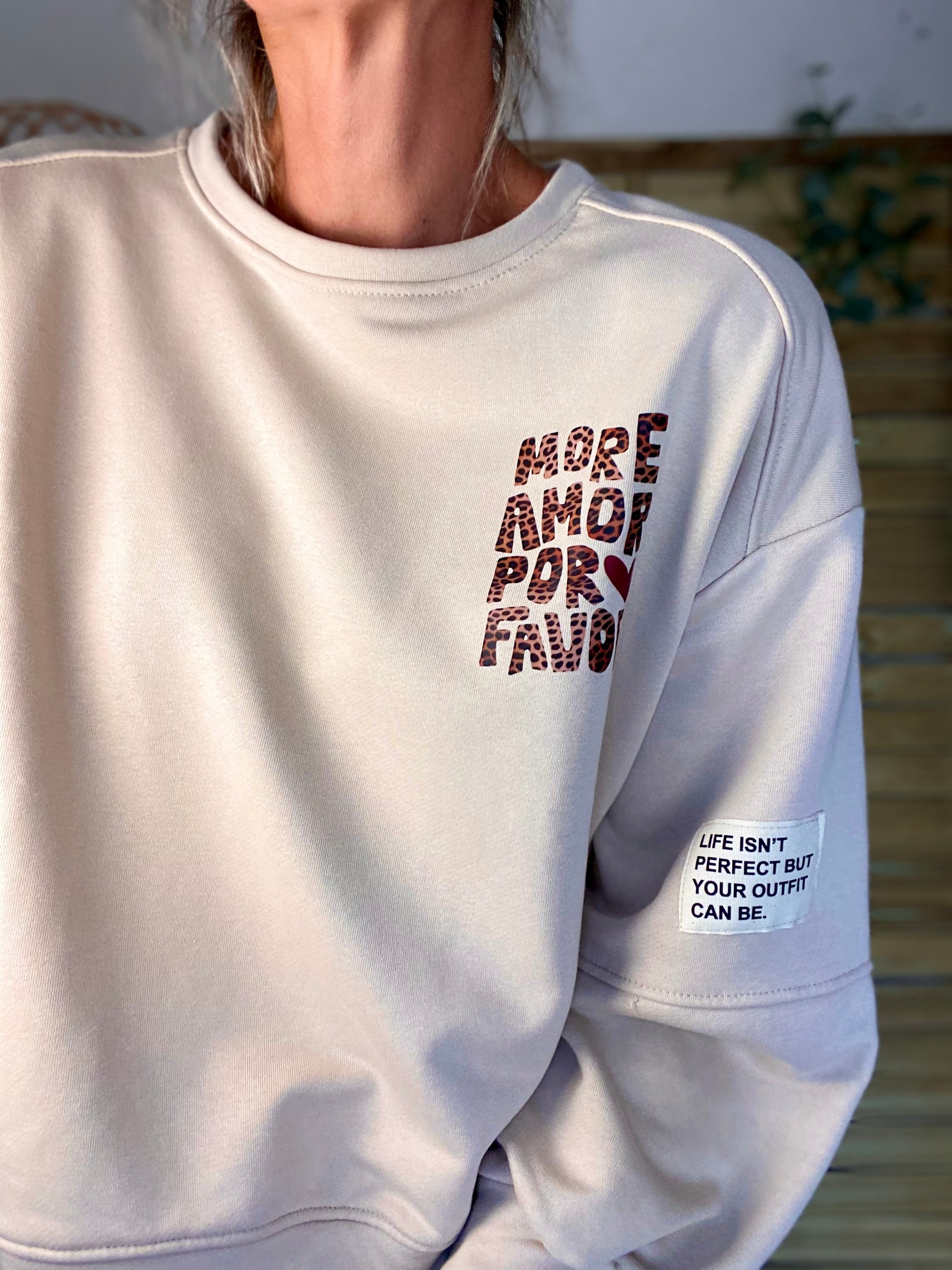 Sweat More amor por favor Léo 🐆 OMBLINE - Beige
