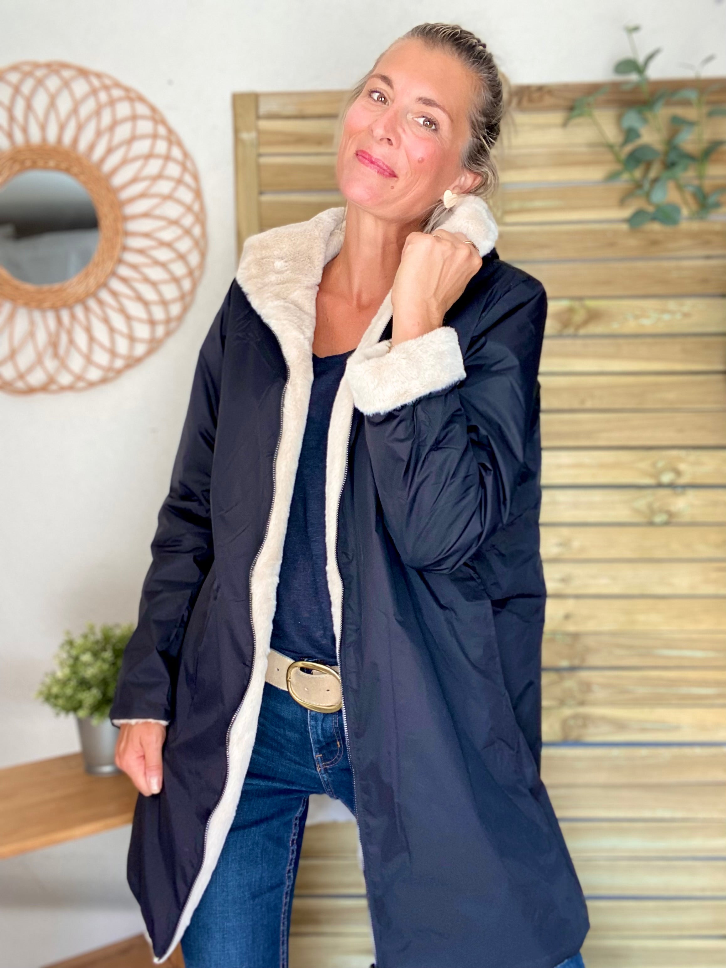 Parka Imperméable réversible fourrée Noir / Beige ALIX - LAURA JO