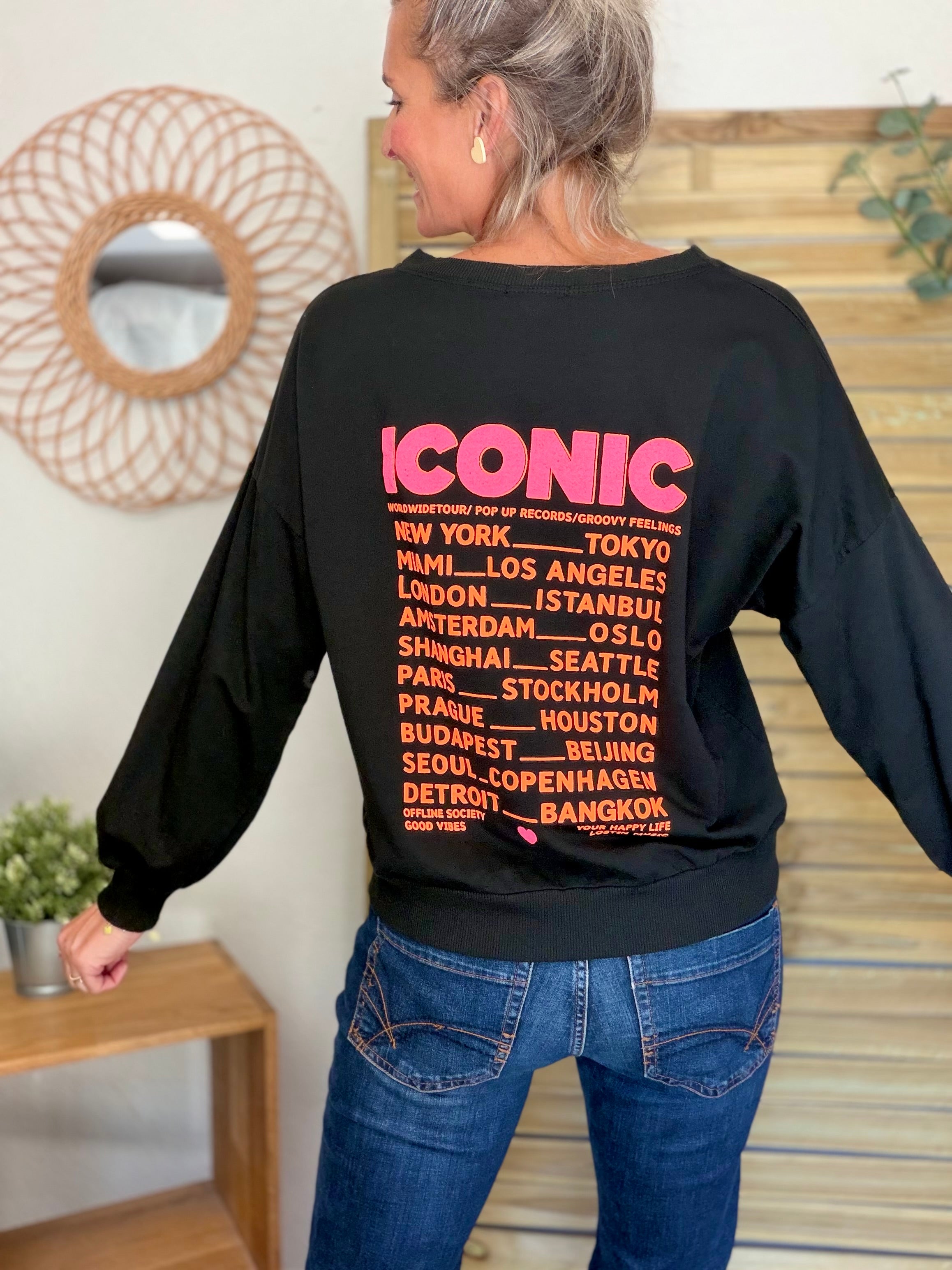 Sweat ICONIC léger 100% coton FAUSTINE Noir (taille 36 à 46)