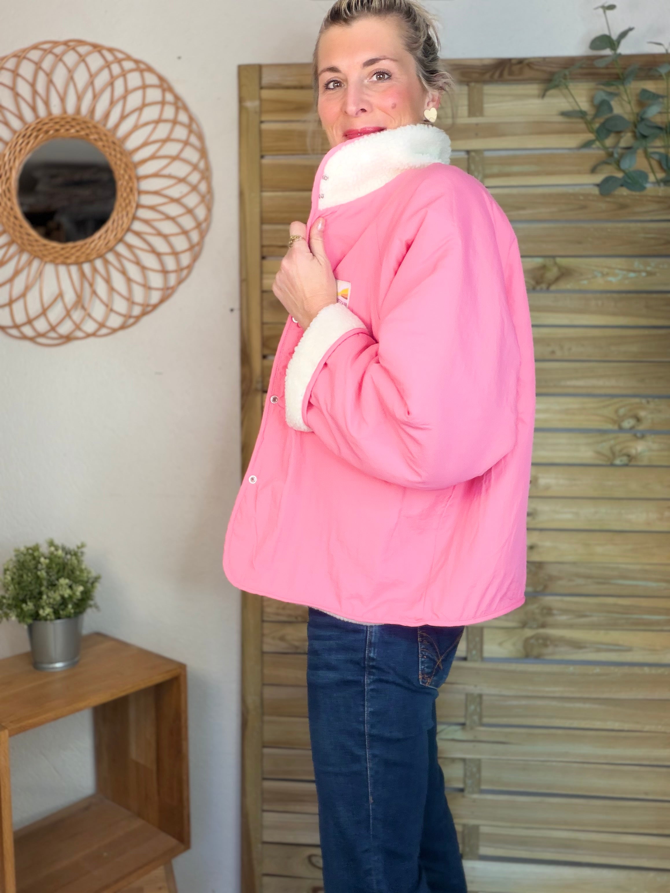 Veste matelassée réversible Sherpa AMÉLIE Rose