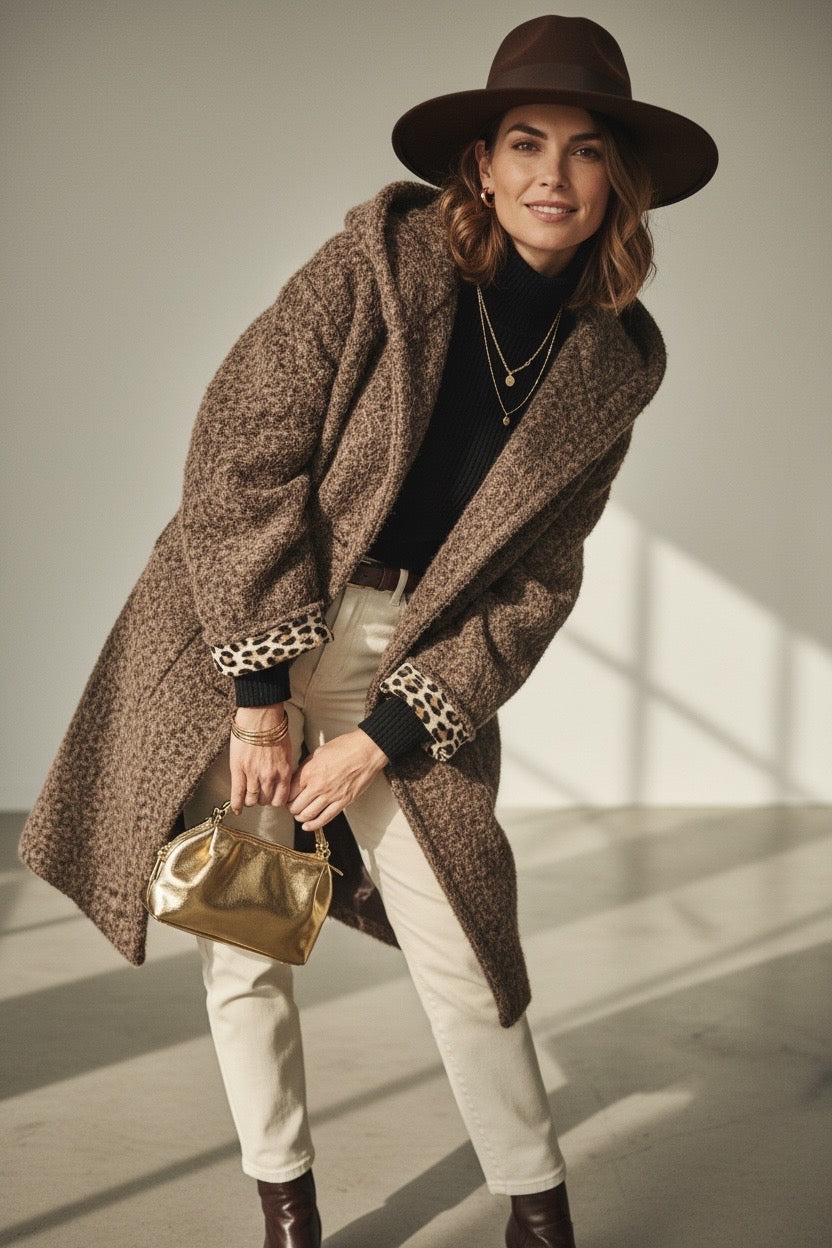 Manteau en laine EUGÉNIE avec détails Léo 🐆 - Chocolat