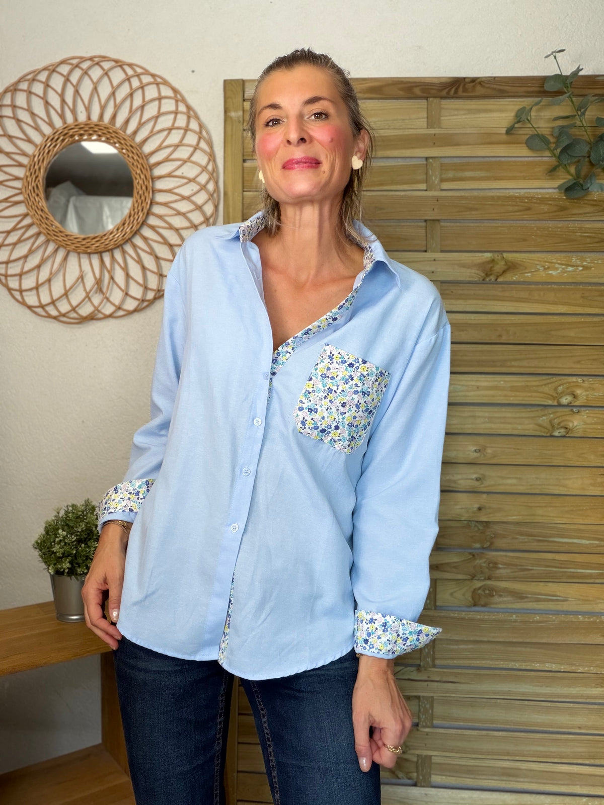 Chemise avec Liberty AZÉLIE Bleue