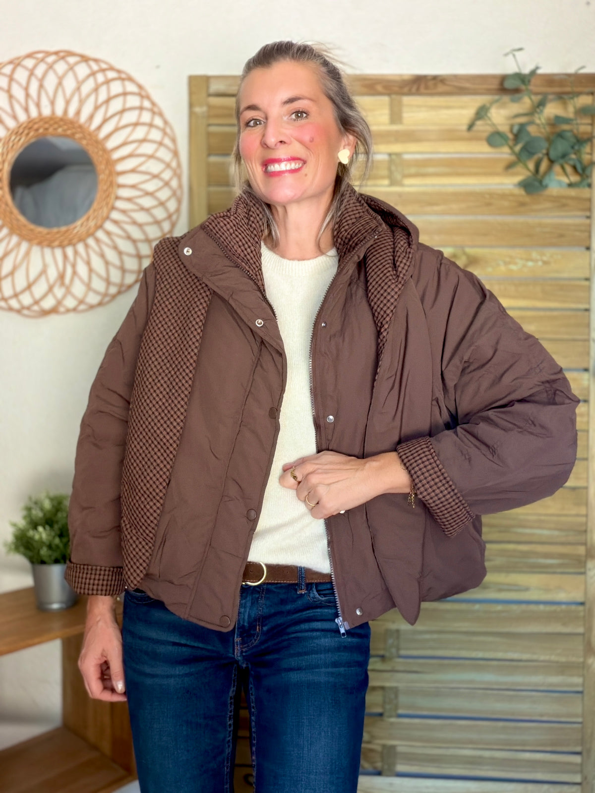 PRÉCOMMANDE (Expédition 22/10) • Veste matelassée capuche amovible réversible ODILE Chocolat
