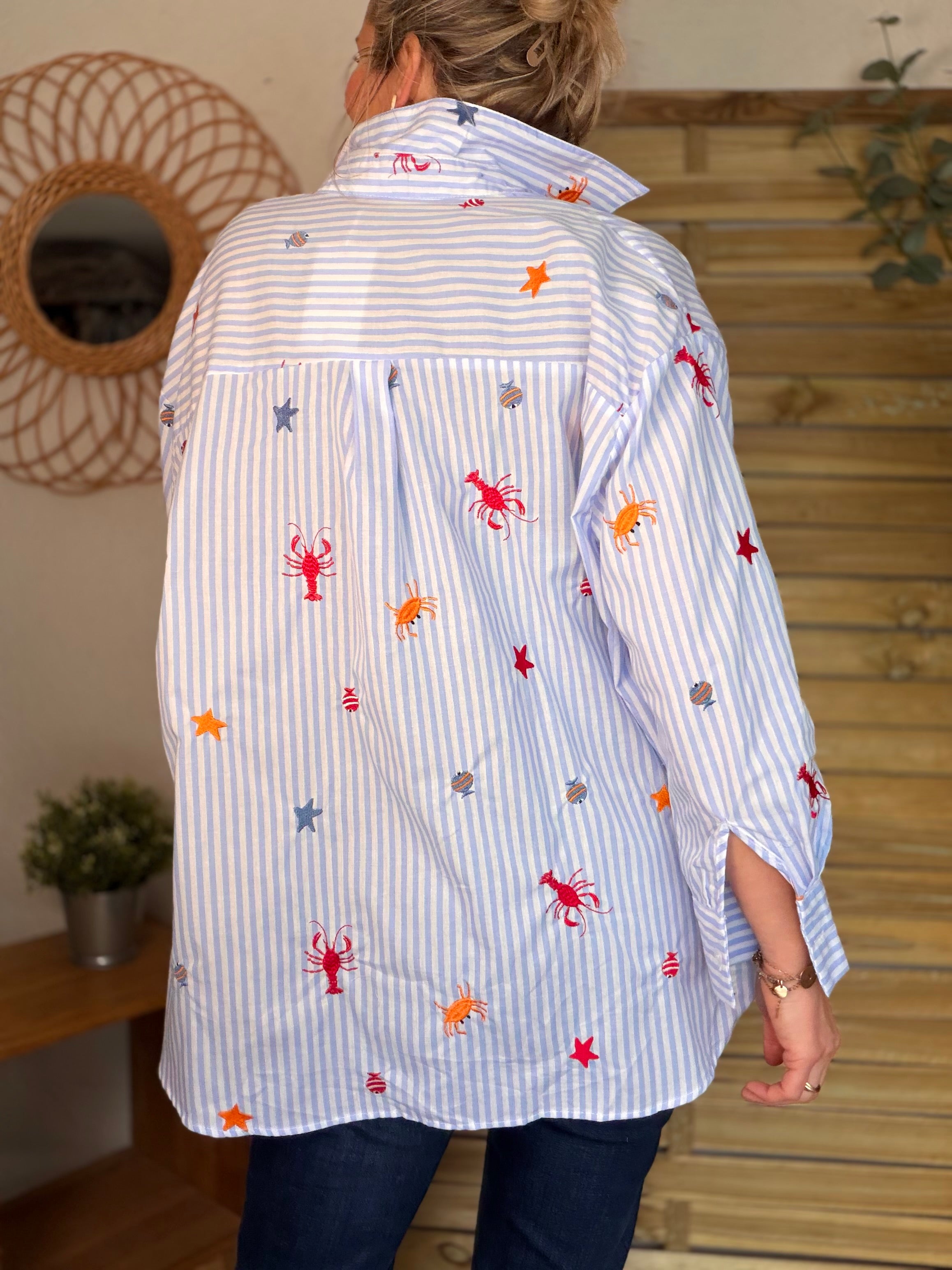 ⚡️ARRIVAGE - Chemise bleue à rayures coquillages et crustacés - ELORY