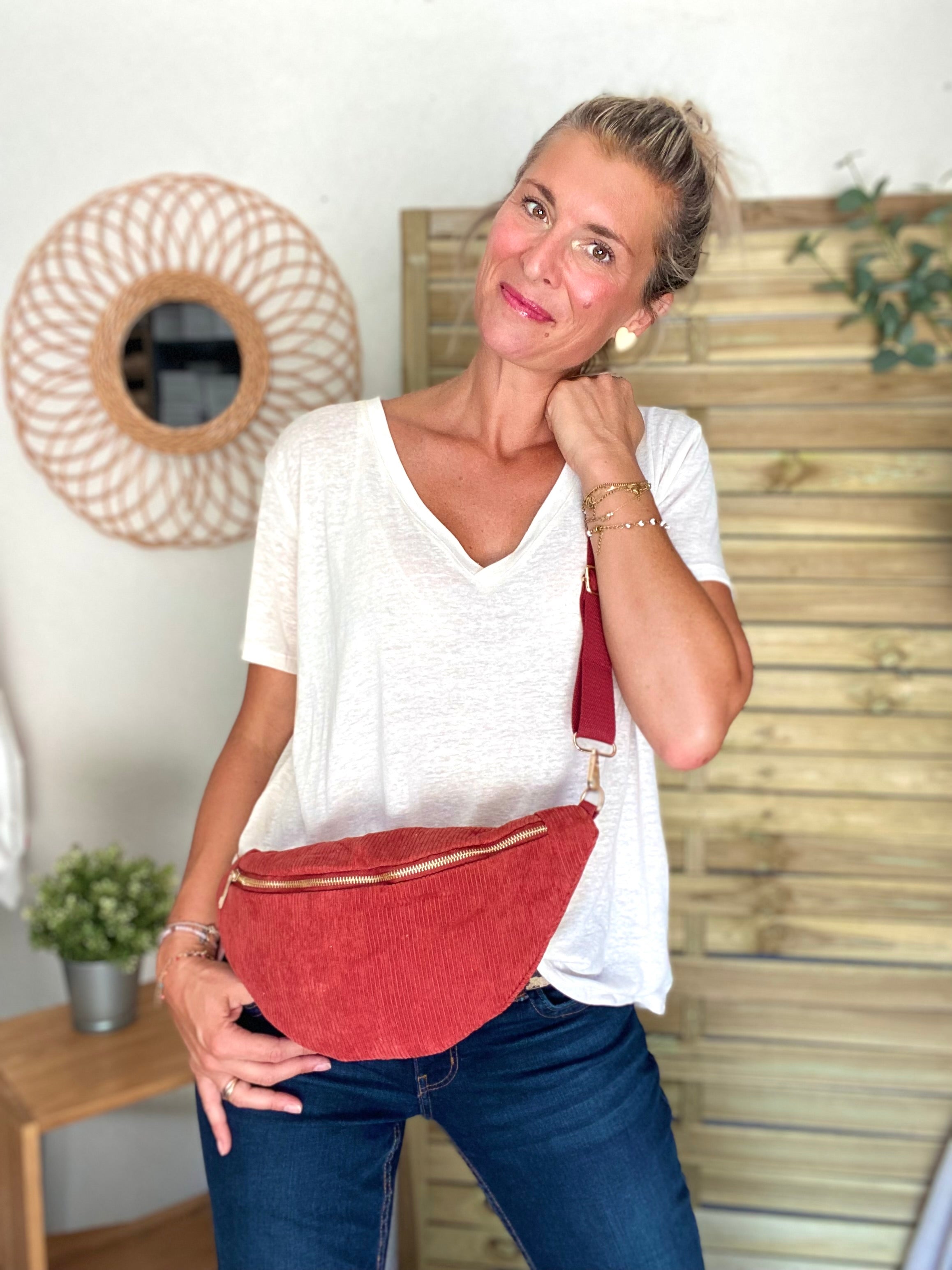 Sac banane XL velours côtelé Ciao Boum - IVY -  Terracotta (20 coloris)