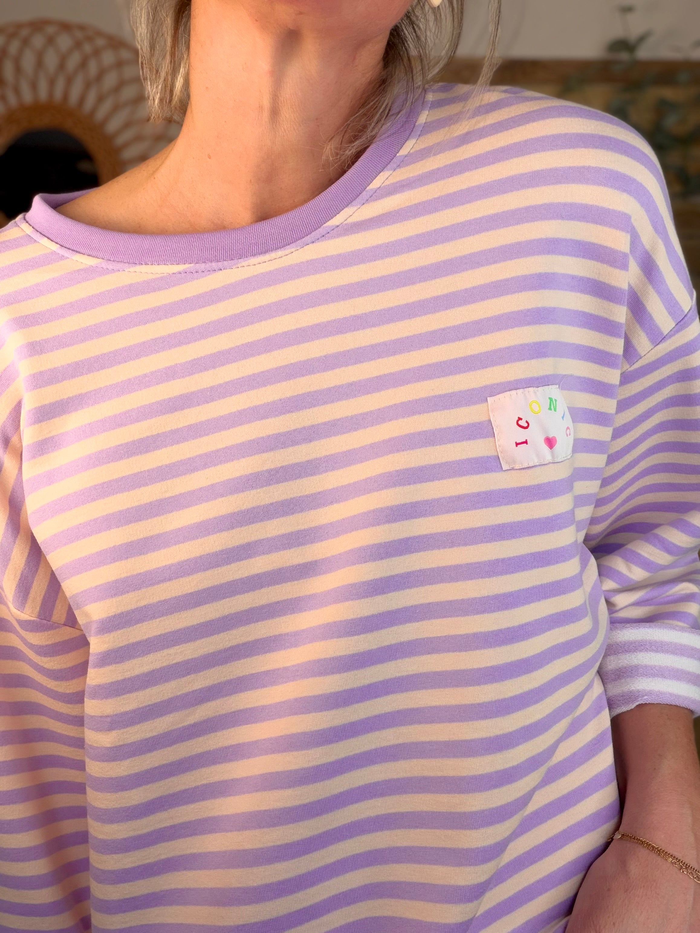 Sweat fin rayé ample Iconic CORALIE - Lilas