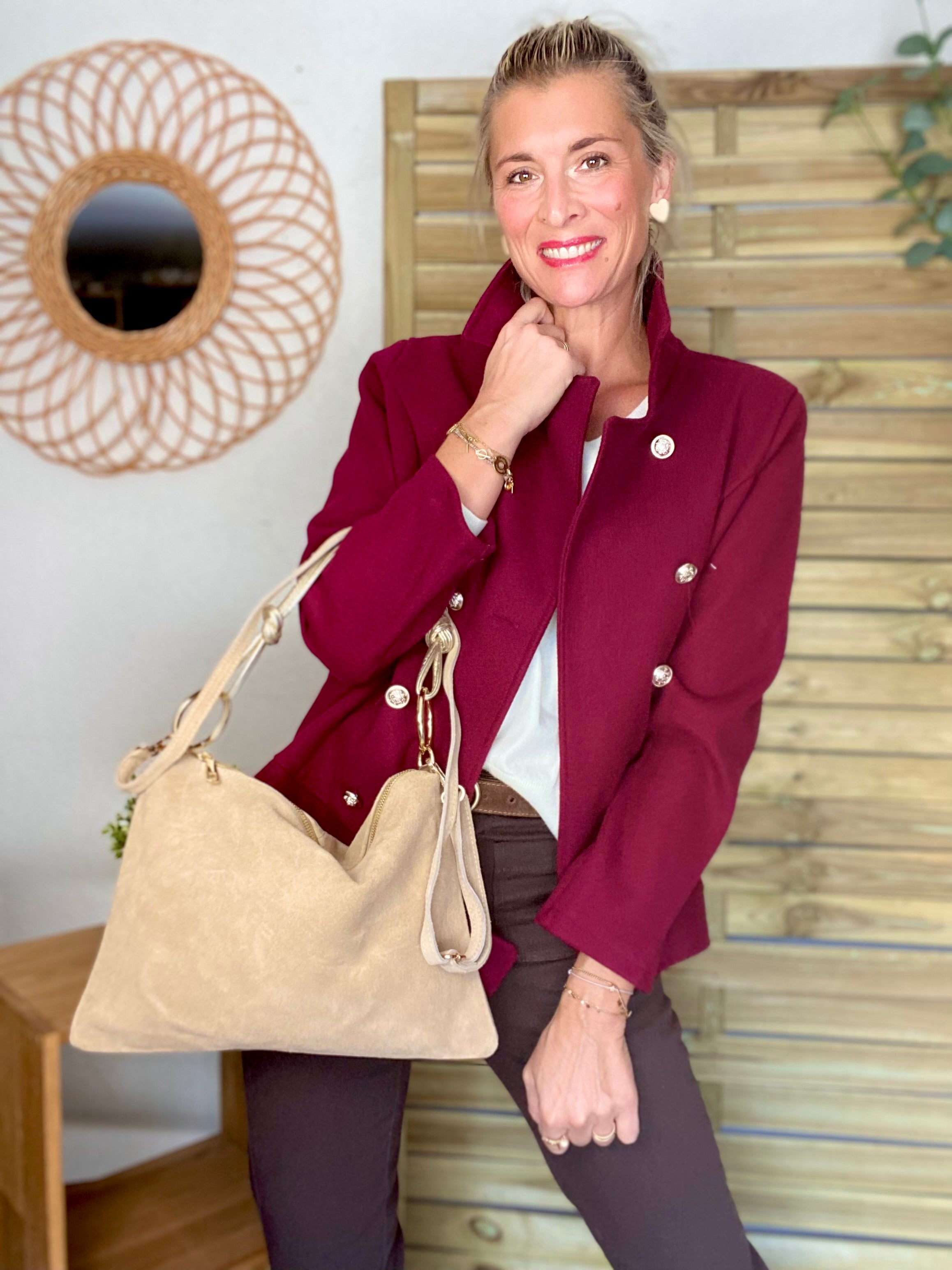 ⚡️PÉPITES FRIDAY - Sac en cuir daim 2 bandoulières (or et beige) - Beige - PACEY