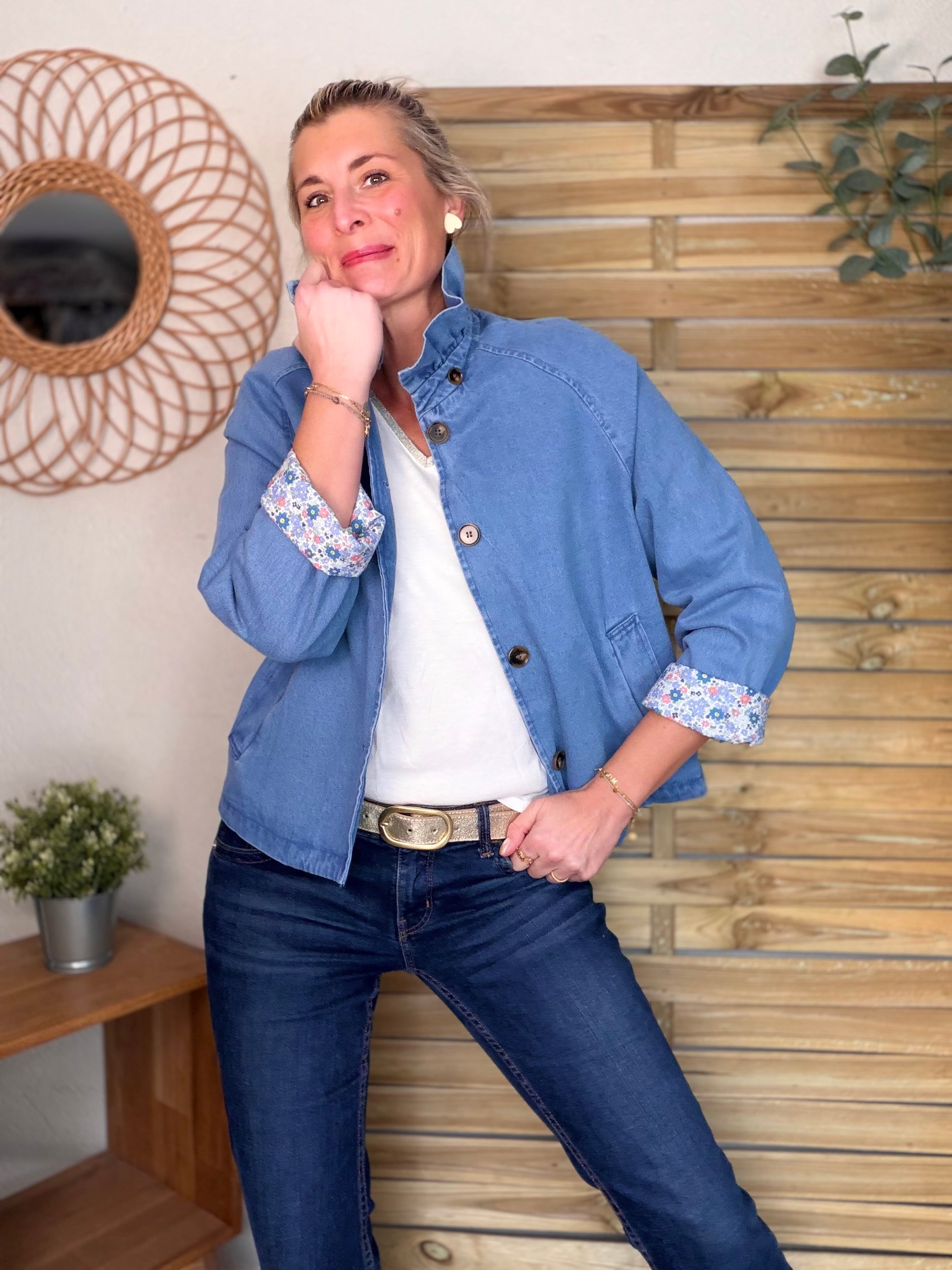 Veste Denim col victorien avec Liberty - VICKY Jean