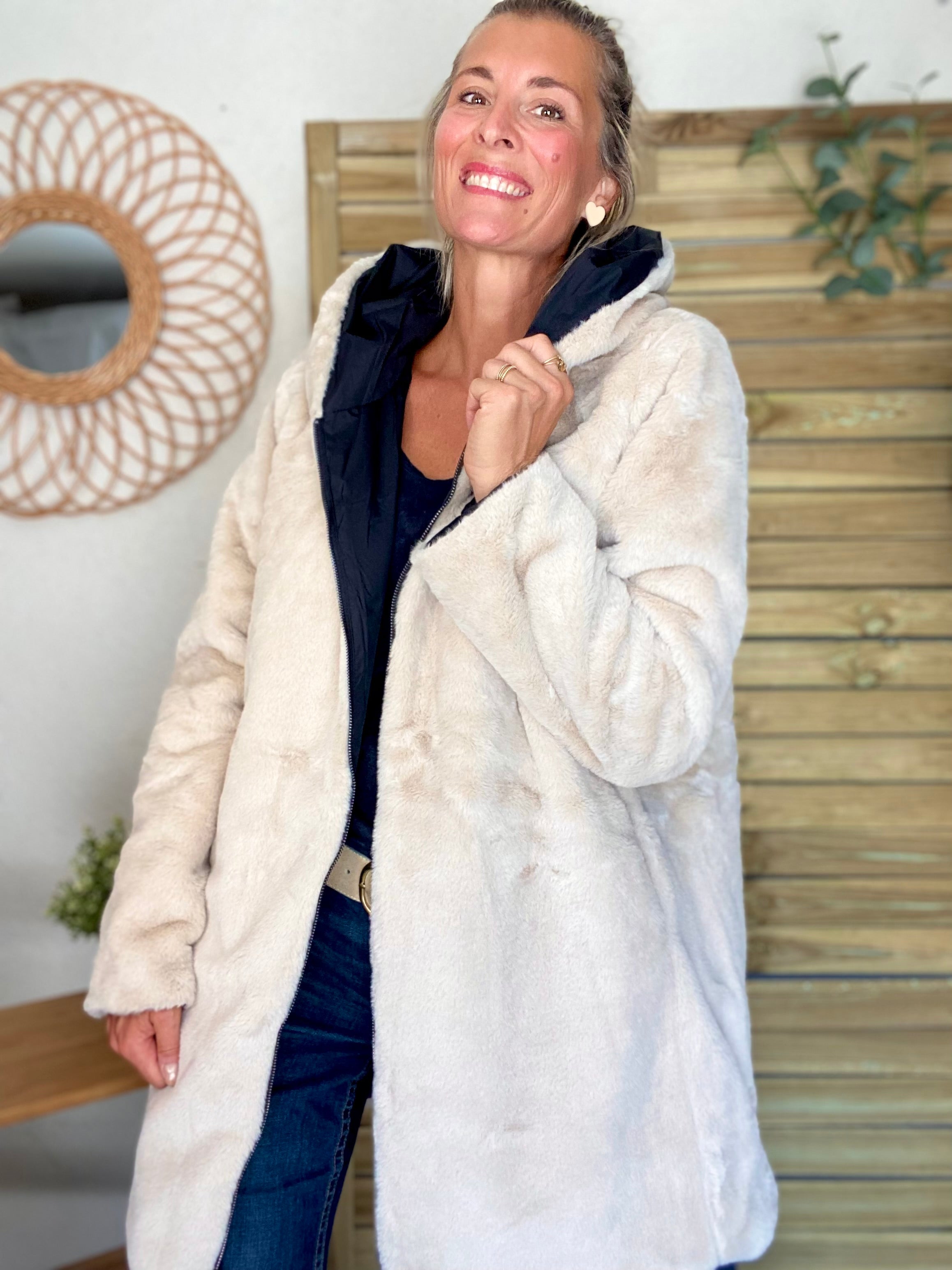 Parka Imperméable réversible fourrée Noir / Beige ALIX - LAURA JO