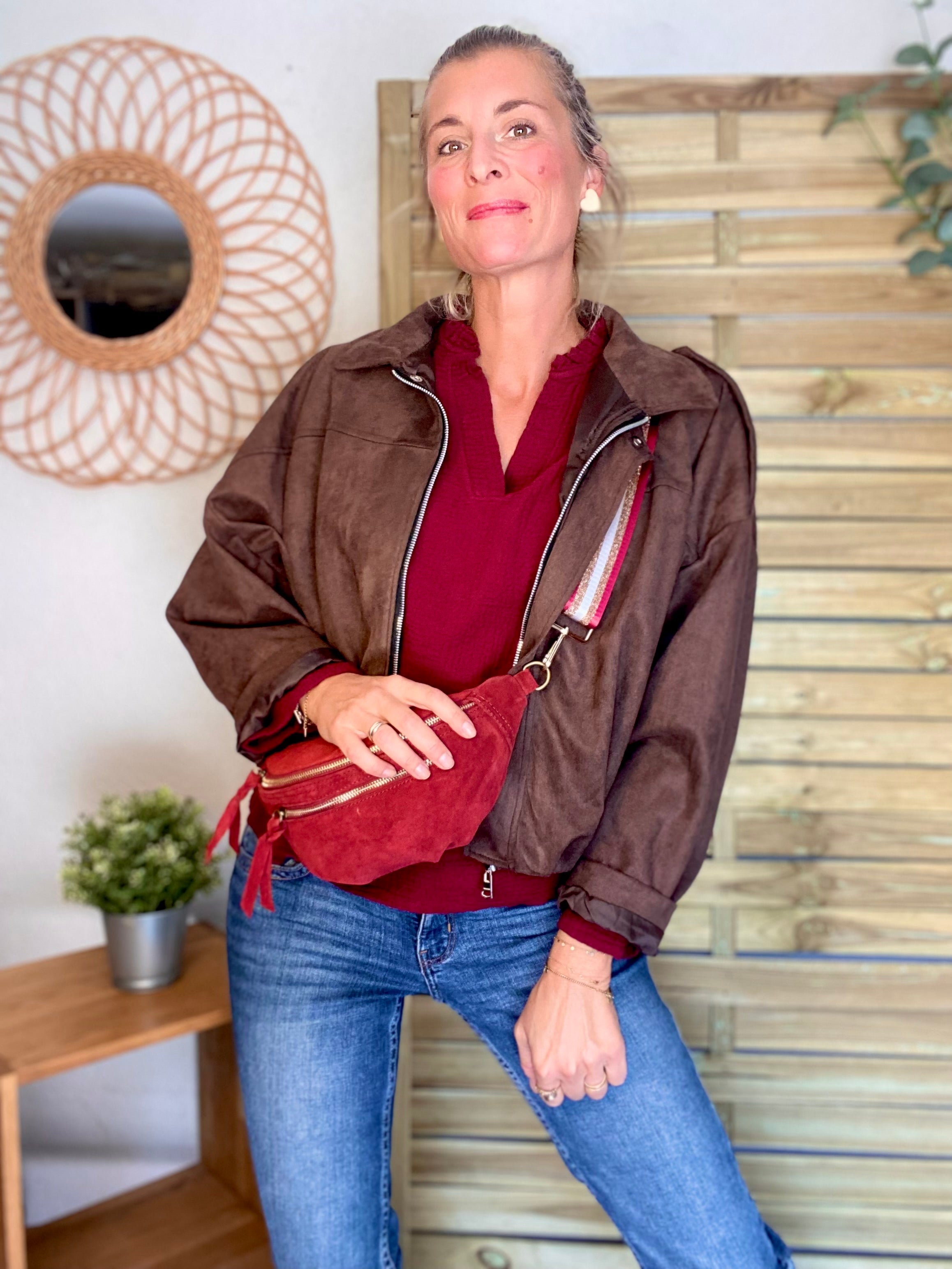 Veste oversize en suédine ISAAC - Chocolat