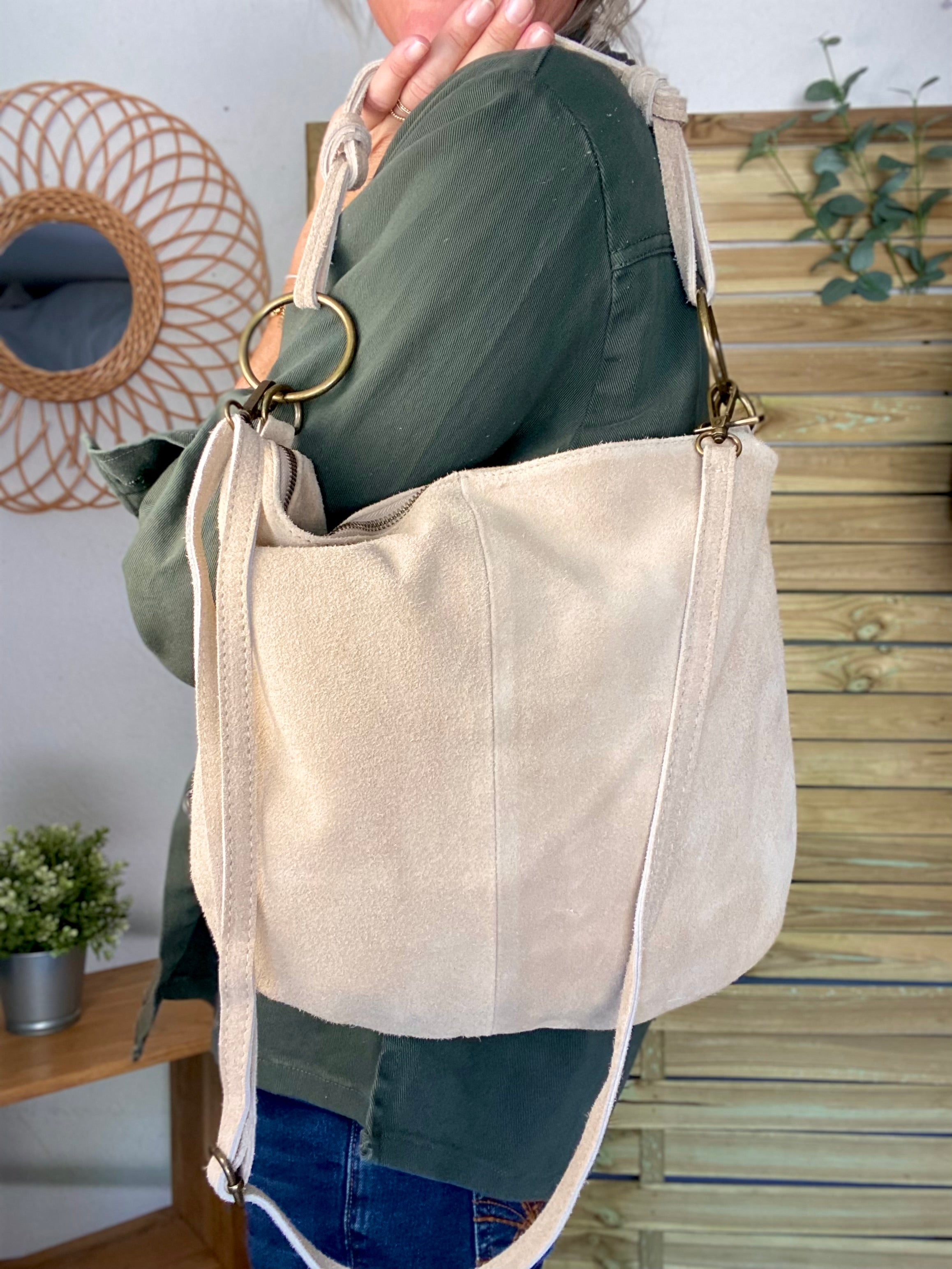Sac en cuir daim SCOTT - Beige