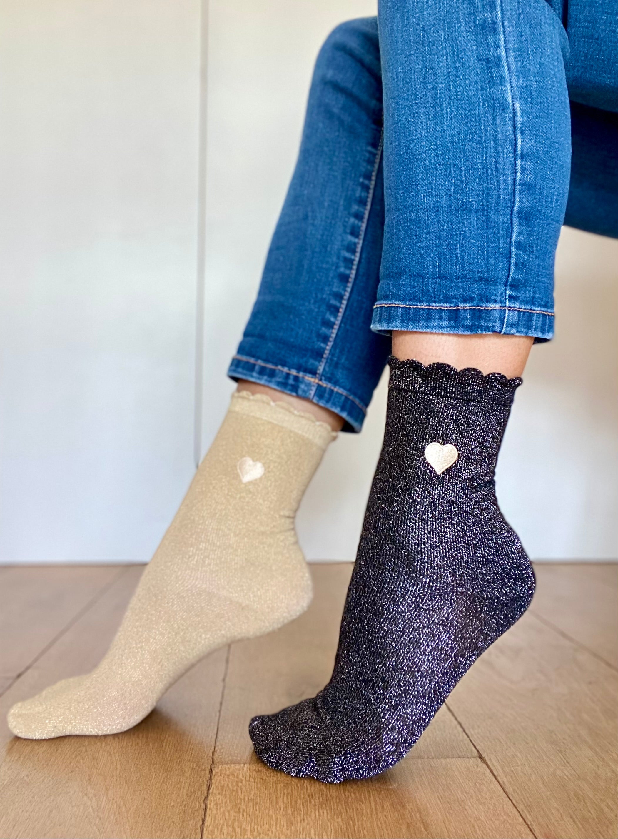 Chaussettes scintillantes Coeur doré 💛 JULIE