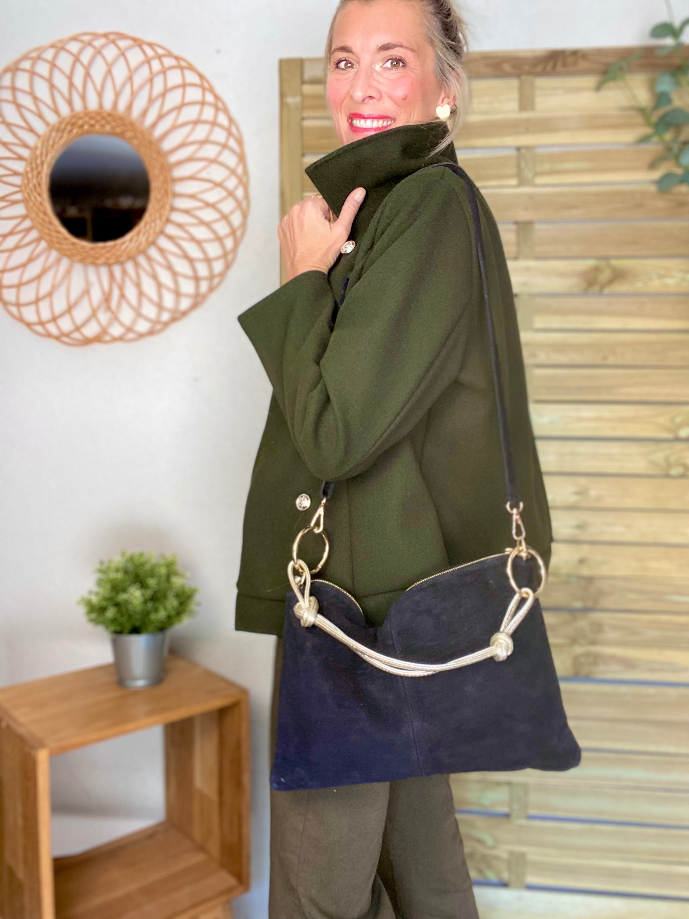 ⚡️PÉPITES FRIDAY - Sac en cuir daim 2 bandoulières (or et noir) - Noir - PACEY