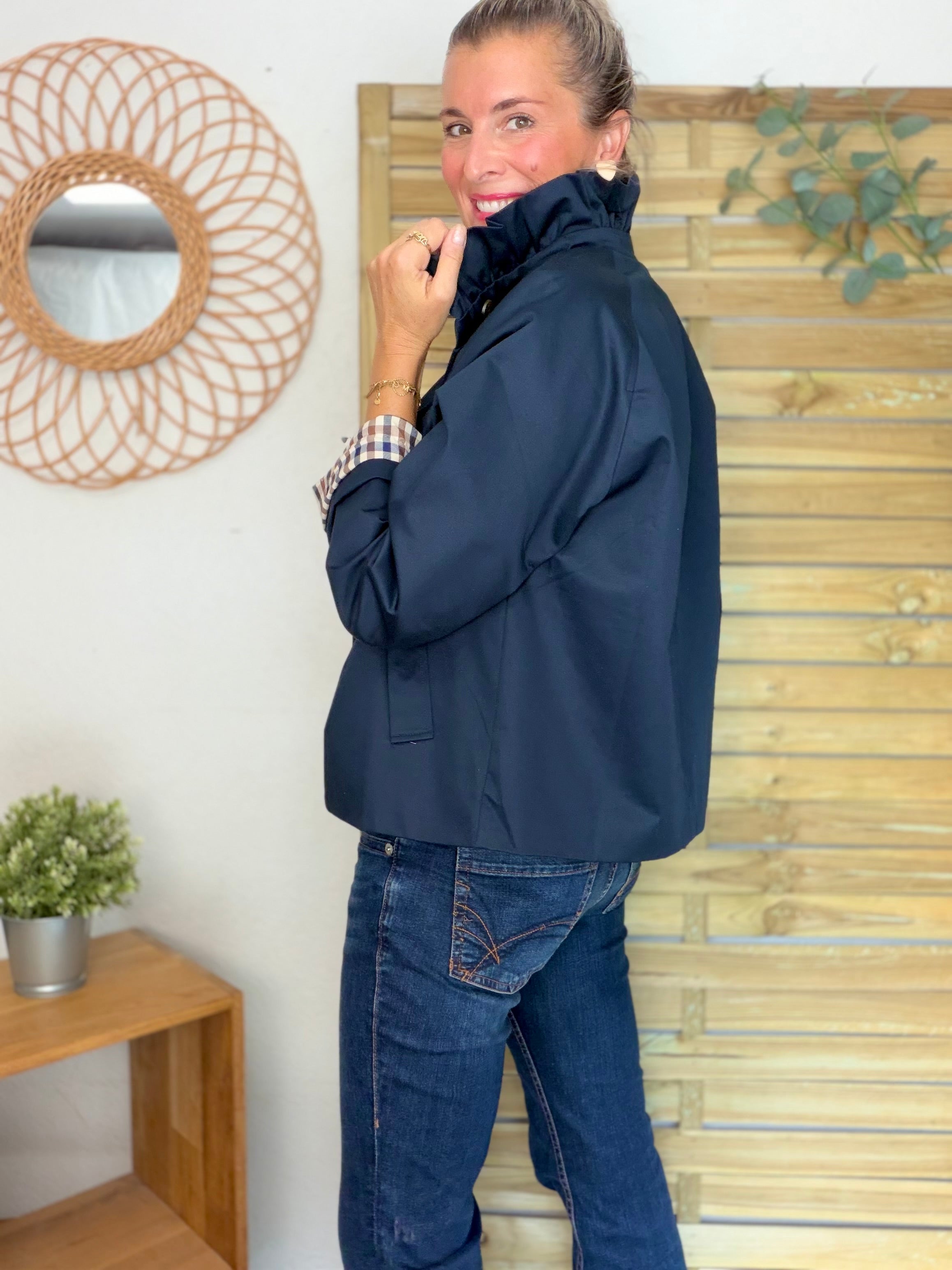 Veste Trench col victorien, doublure carreaux - VICTORIA Bleu marine
