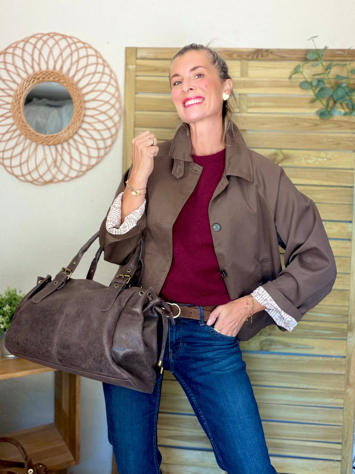 Sac cabas XL en cuir vieilli • COOPER Chocolat