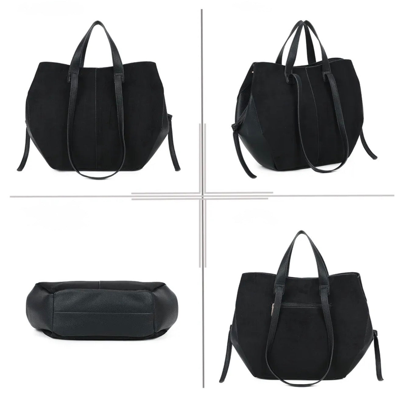 Grand Sac cabas 2 en 1 en simili daim - LAURÈNE Noir