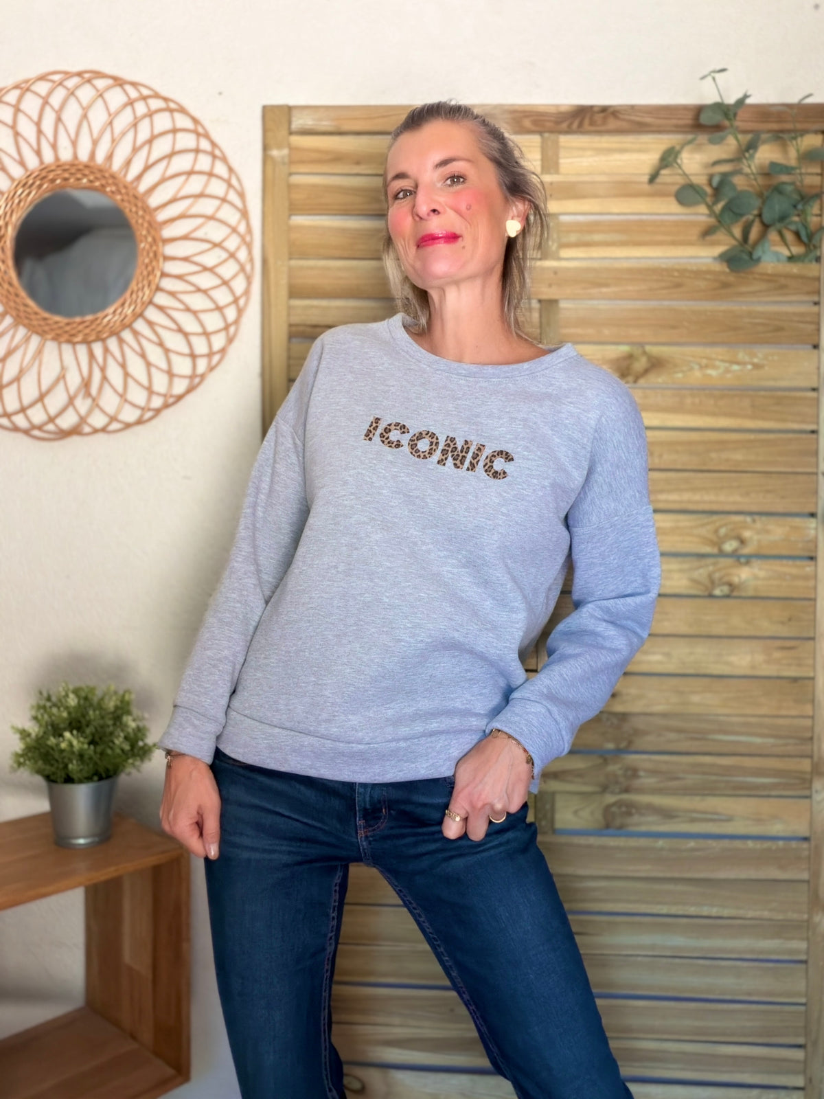 Sweat ICONIC Léo molleton ISALINE - Gris