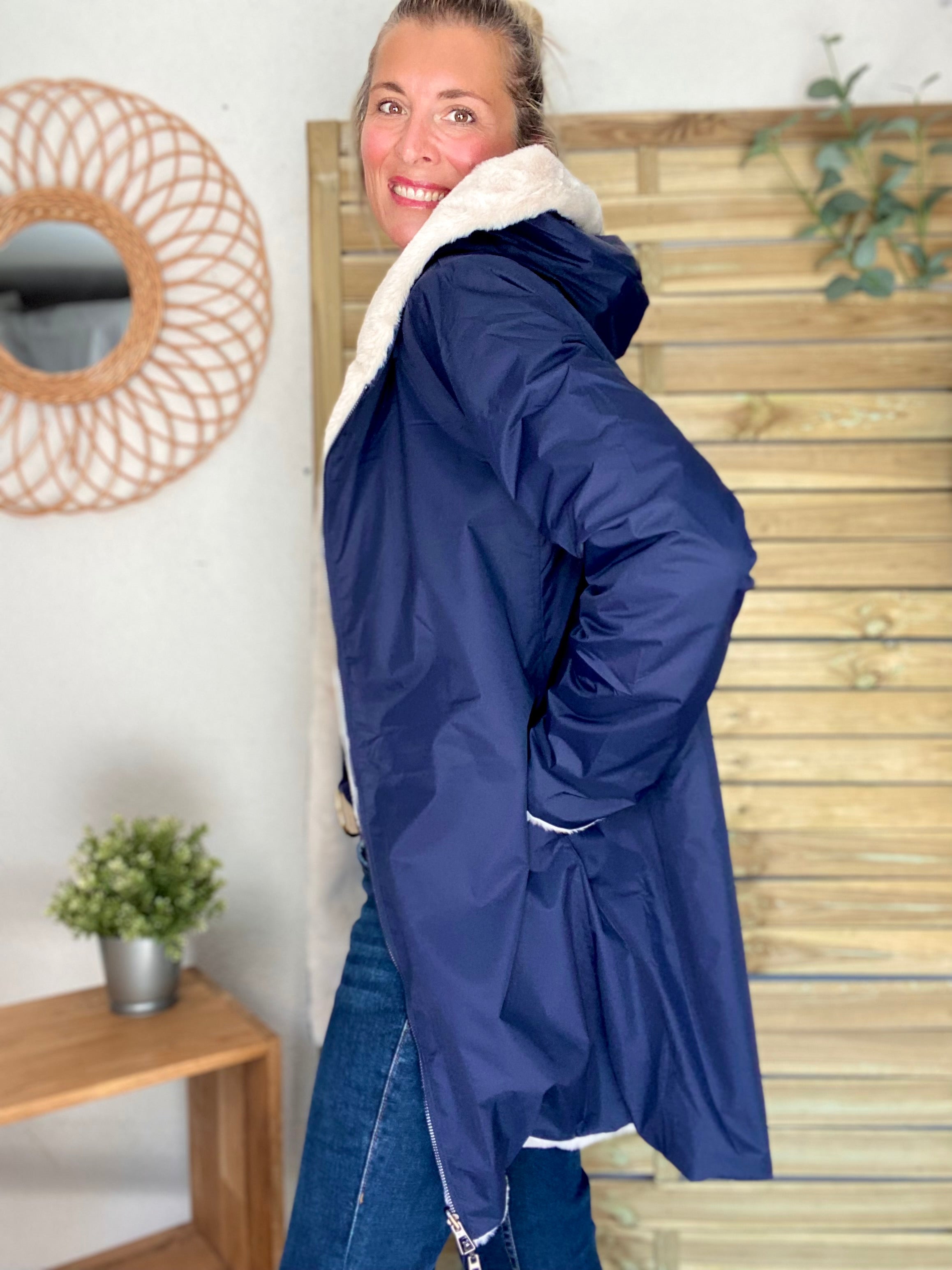 Parka Imperméable réversible fourrée Bleu marine / Beige ALIX - LAURA JO