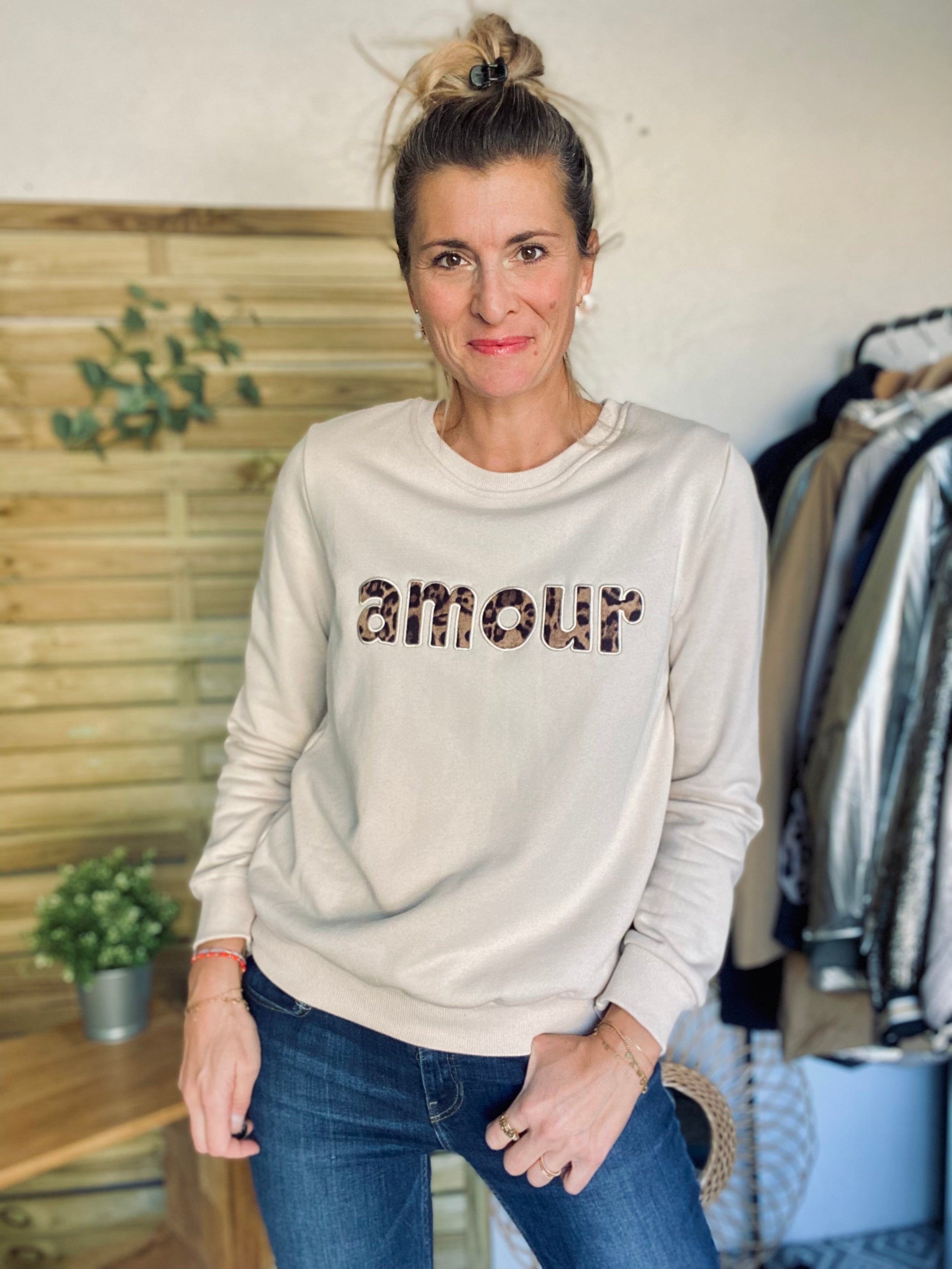 Sweat amour en coton GABRIELLE - Beige Léo