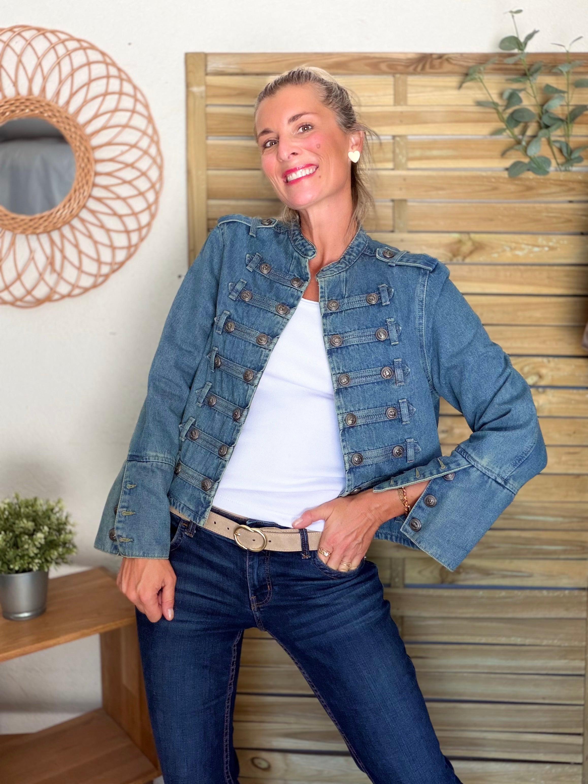 Veste courte en jean NAPOLÉON - Bleu Jean