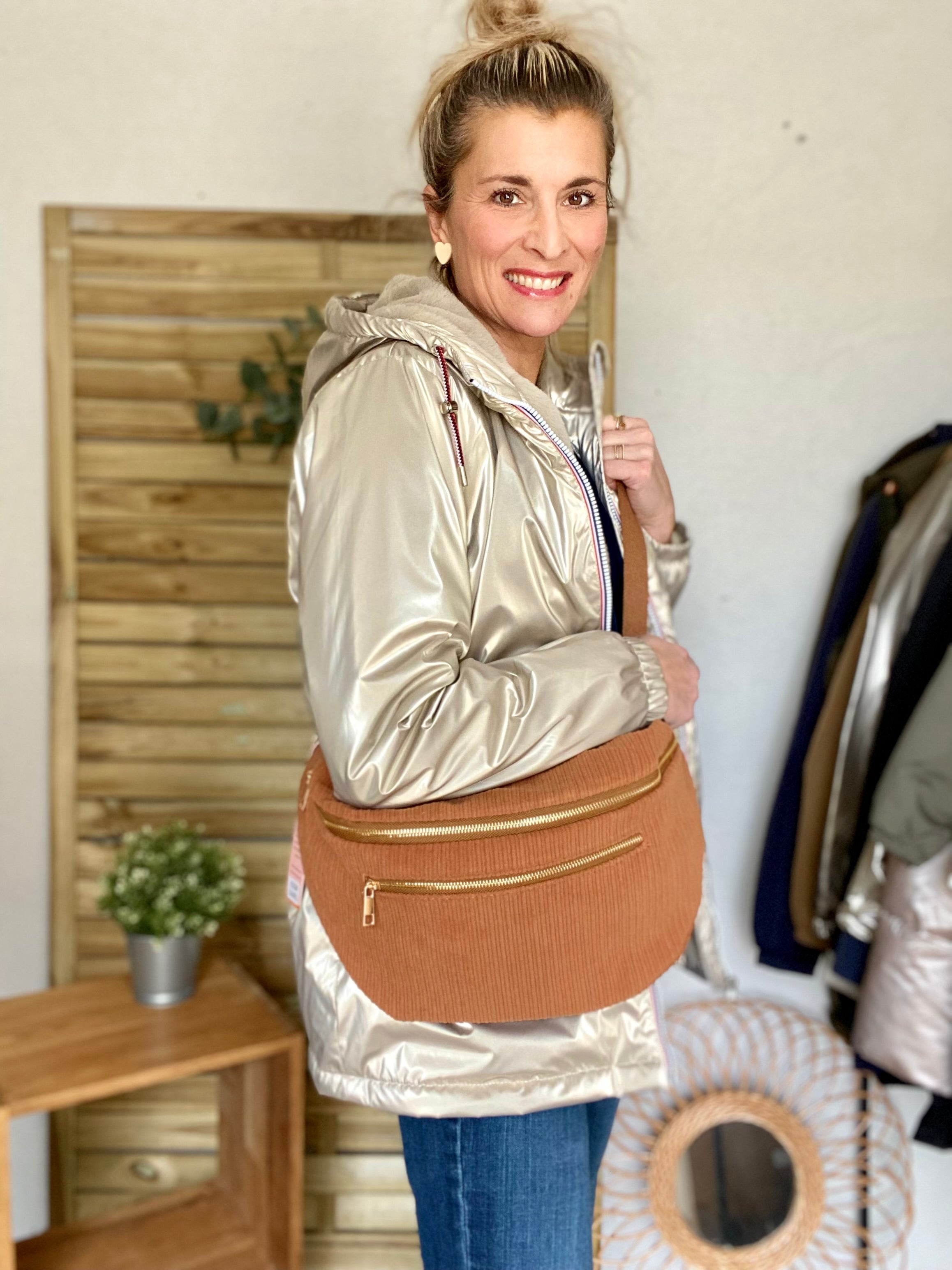 Sac banane XXL Velours côtelé  Ciao Boum MOLLY -  Camel