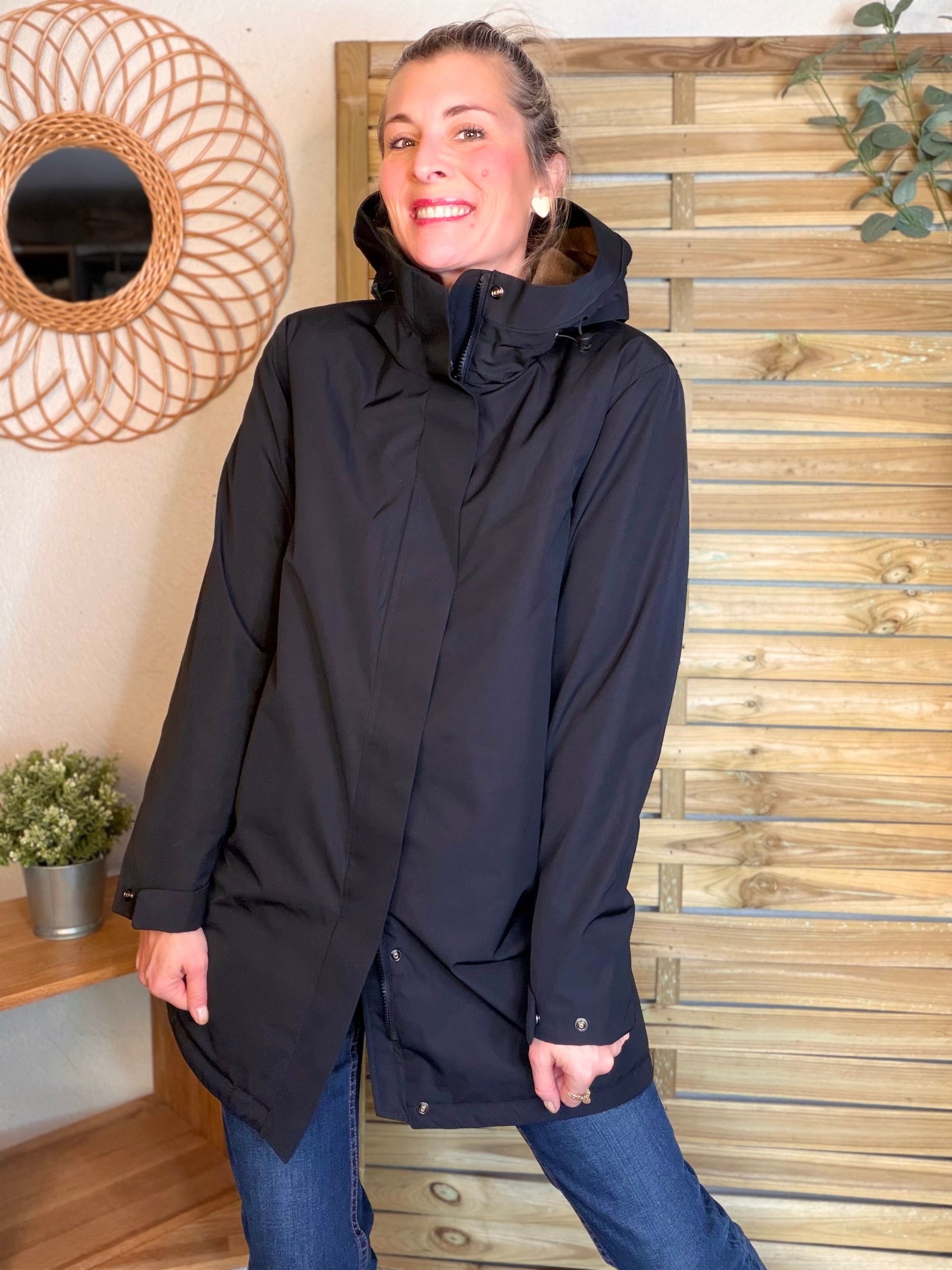 Parka fourrée imperméable AMBRE - Noir / Camel - LAURA JO