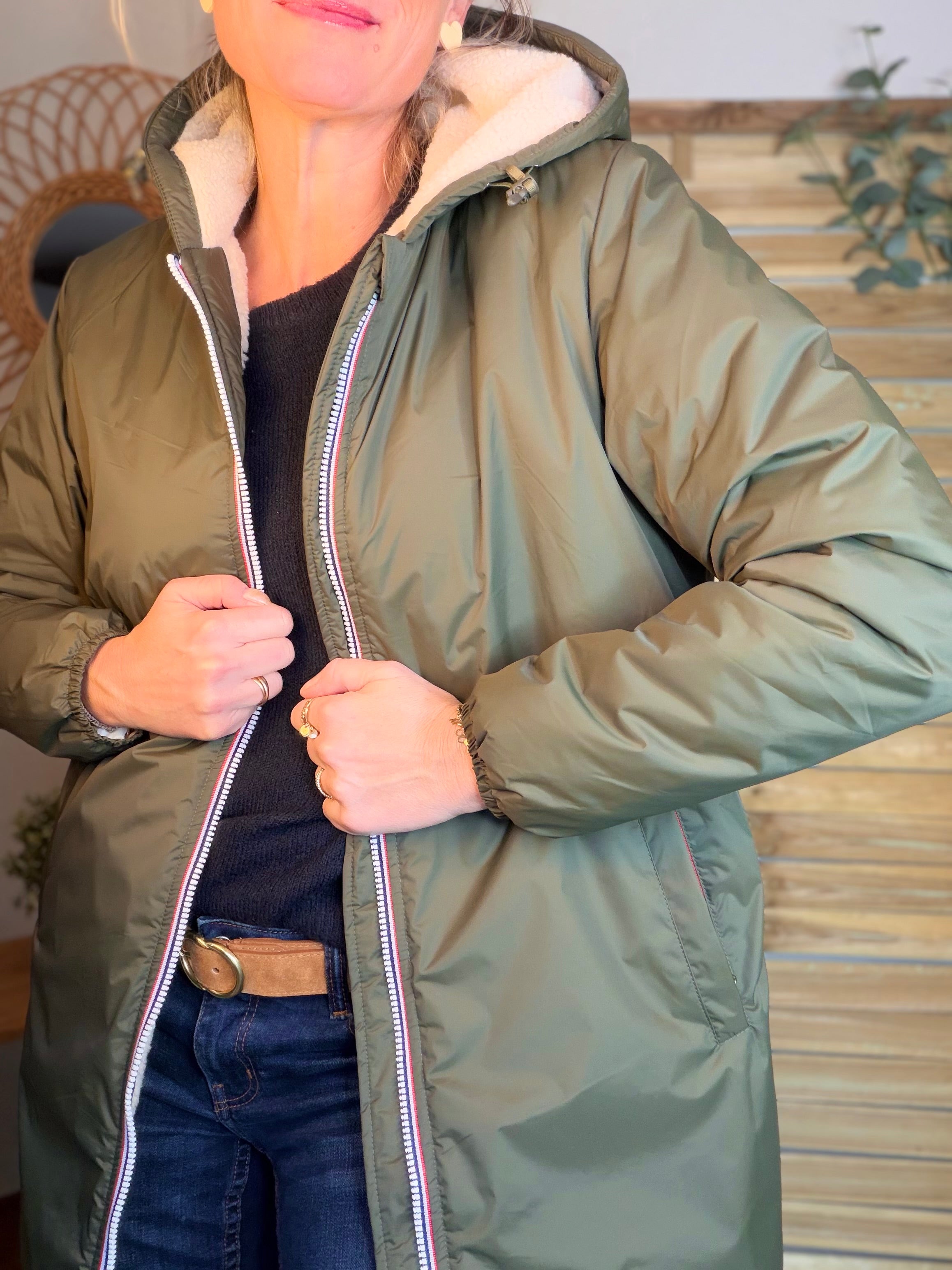 Parka Imperméable LOUISE LONG Sherpa écru - Kaki - LAURA JO