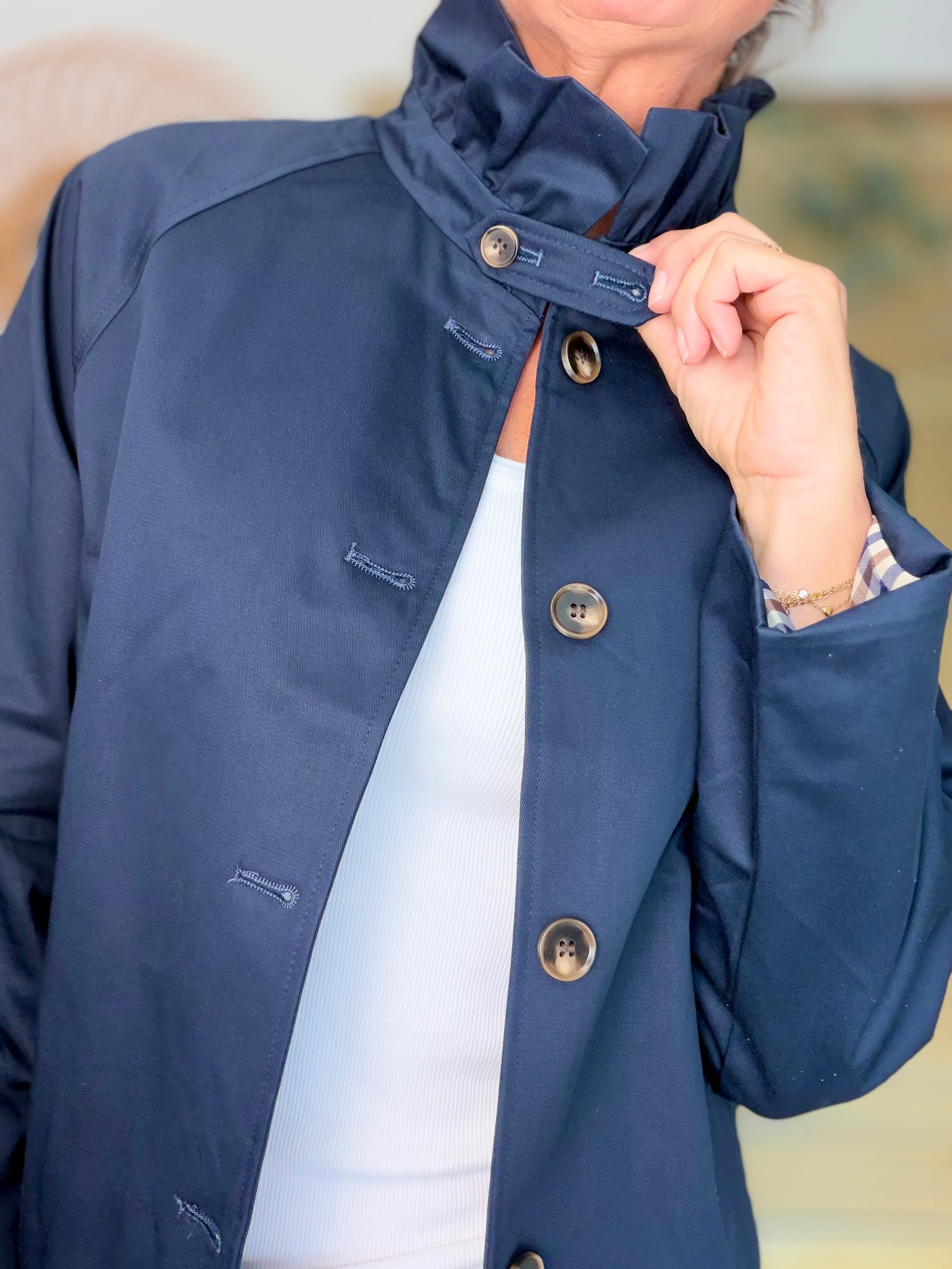 Veste Trench col victorien, doublure carreaux - VICTORIA Bleu marine