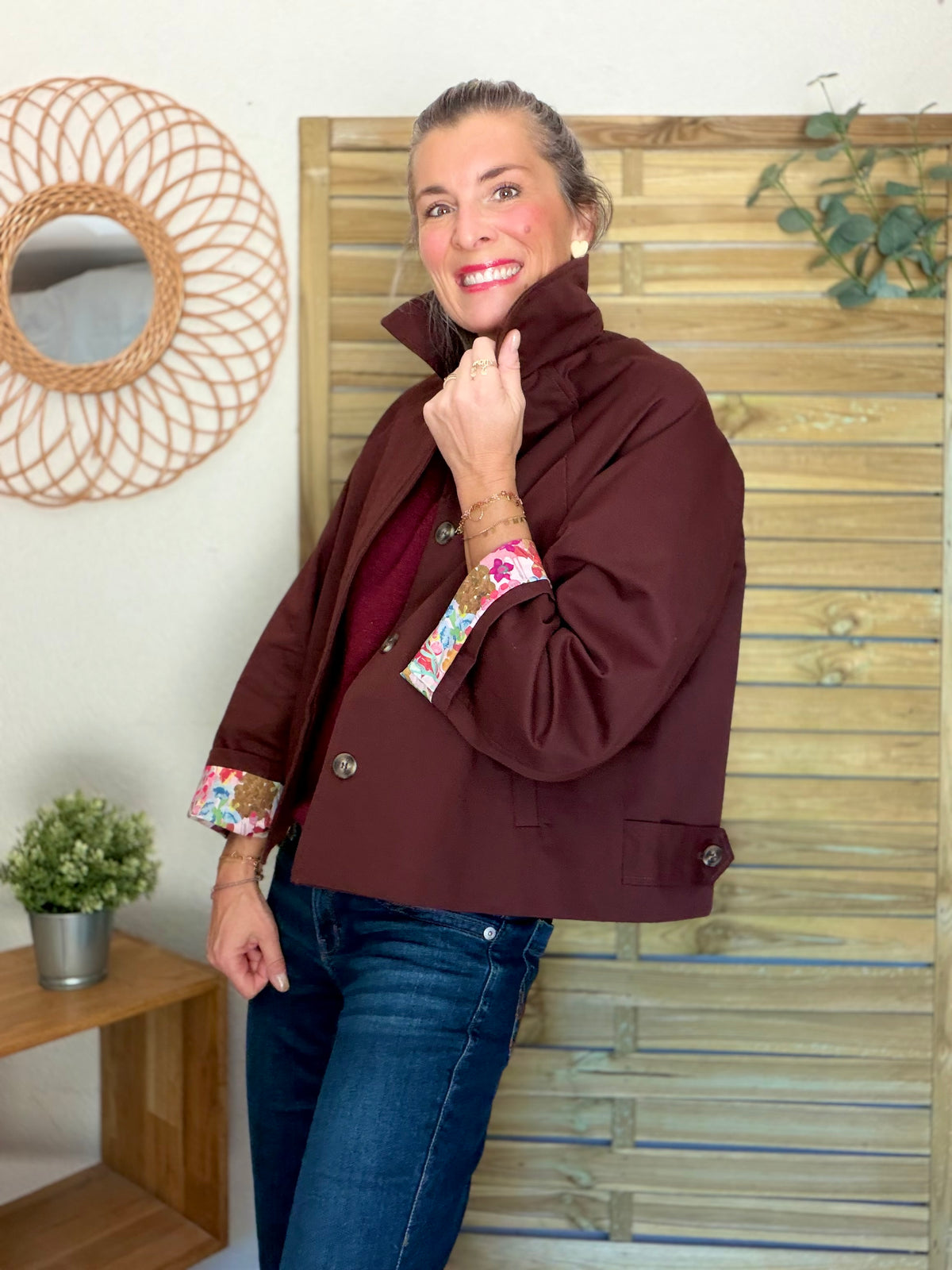 Veste Trench en coton Bordeaux fleuri - MAHAUT - LILI et LALA