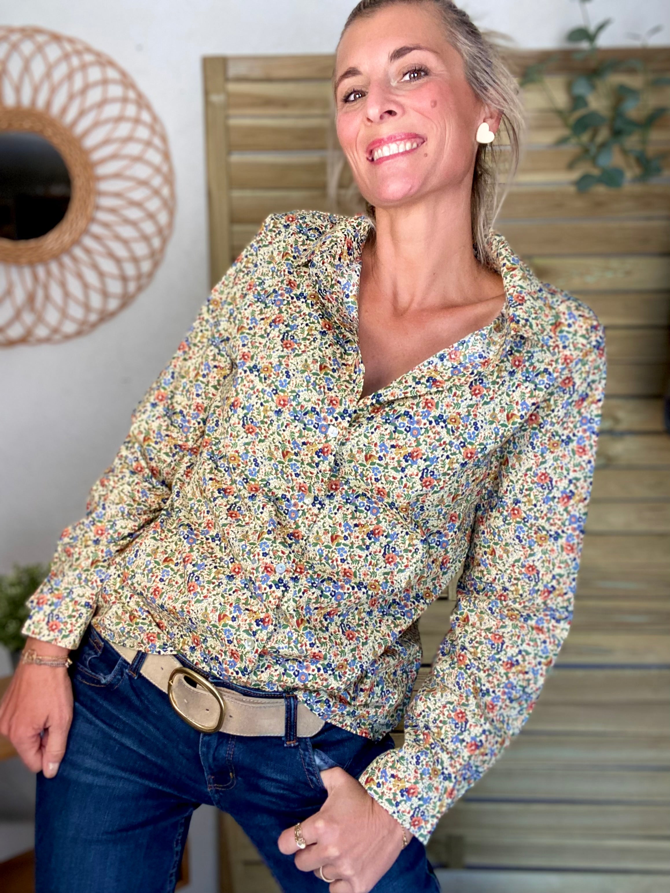 Chemise en coton imprimé Liberty vert 🌱 🌺 ÉLISE