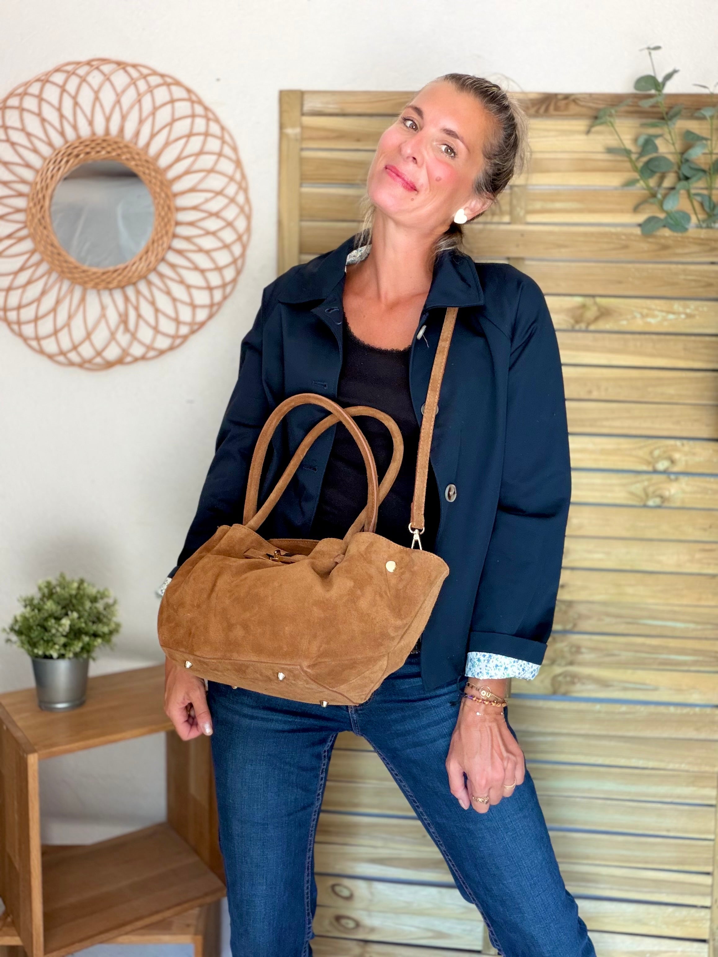 Sac cabas en cuir daim HANA - Camel
