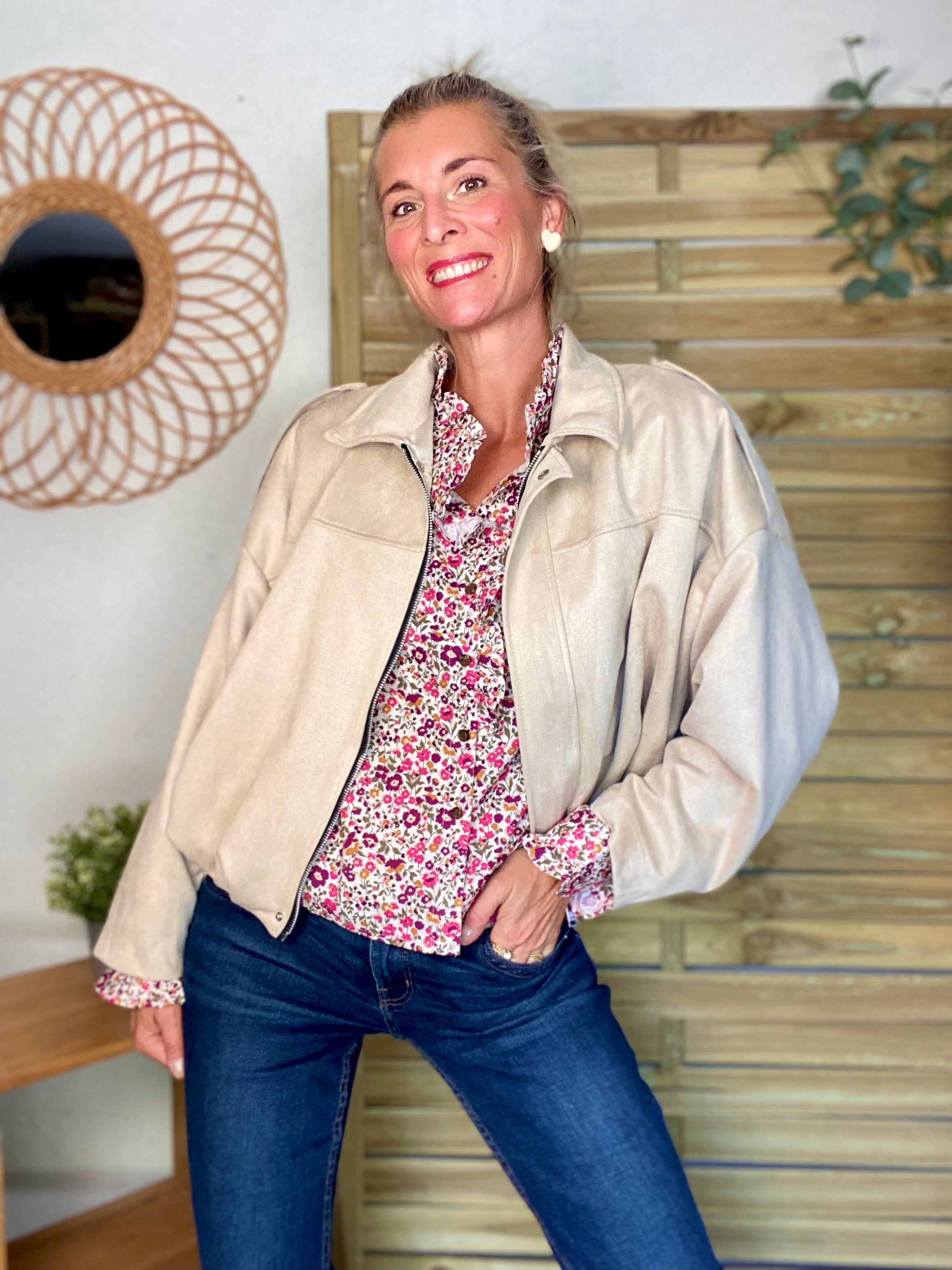 Chemise imprimé Liberty rose, col victorien volanté HÉLOÏSE