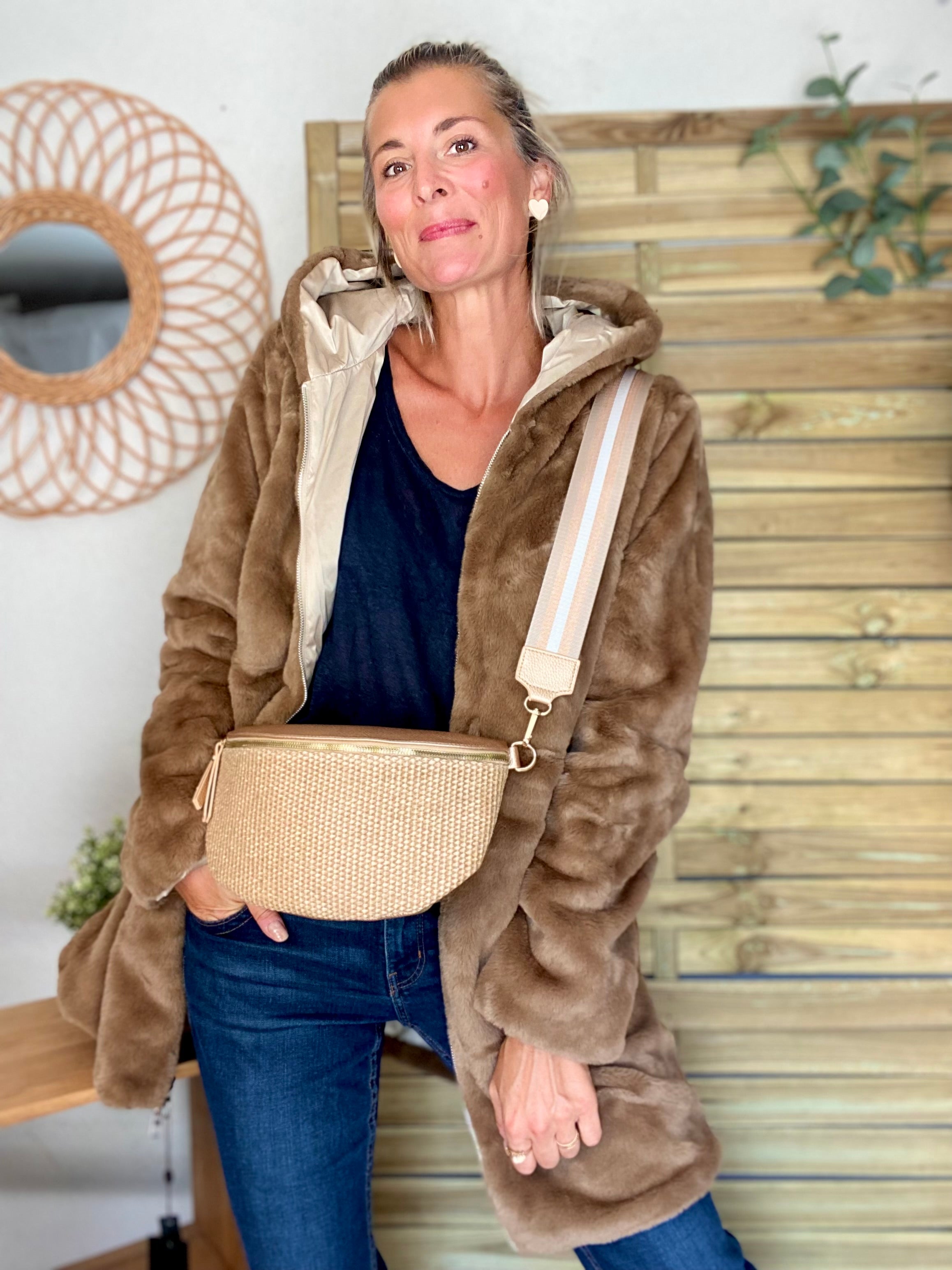 Parka Imperméable réversible fourrée Sable irisé / Camel ALIX - LAURA JO