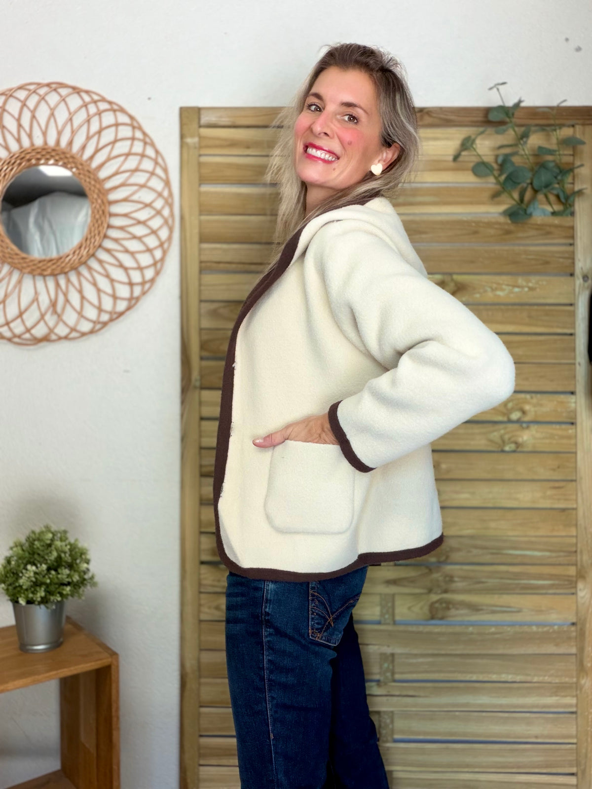 Veste / Gilet chaud réversible avec capuche ORIANE Choco / Beige