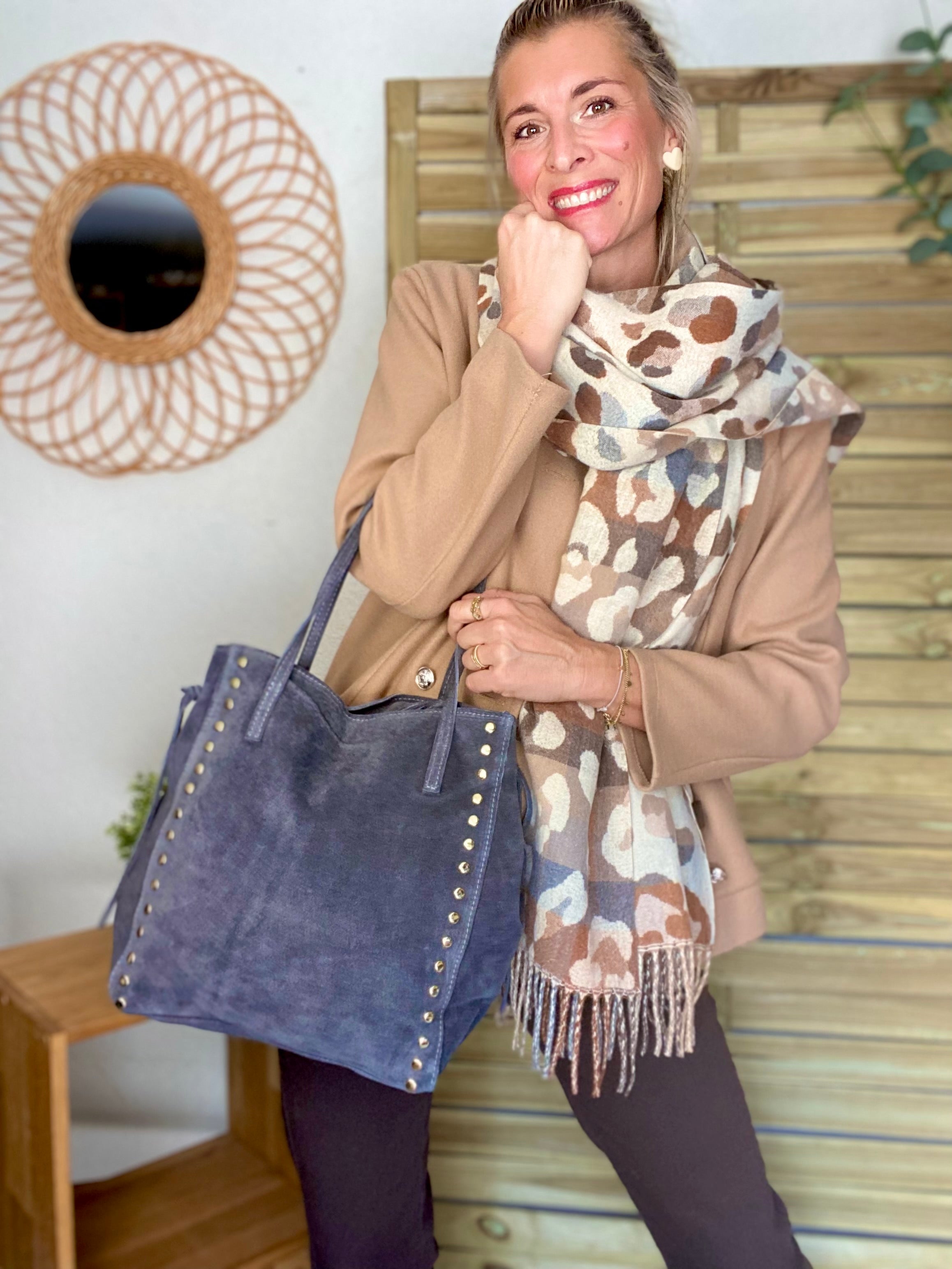 ⚡️PÉPITES FRIDAY - Sac en cuir daim avec clous - Gris foncé - COURTNEY