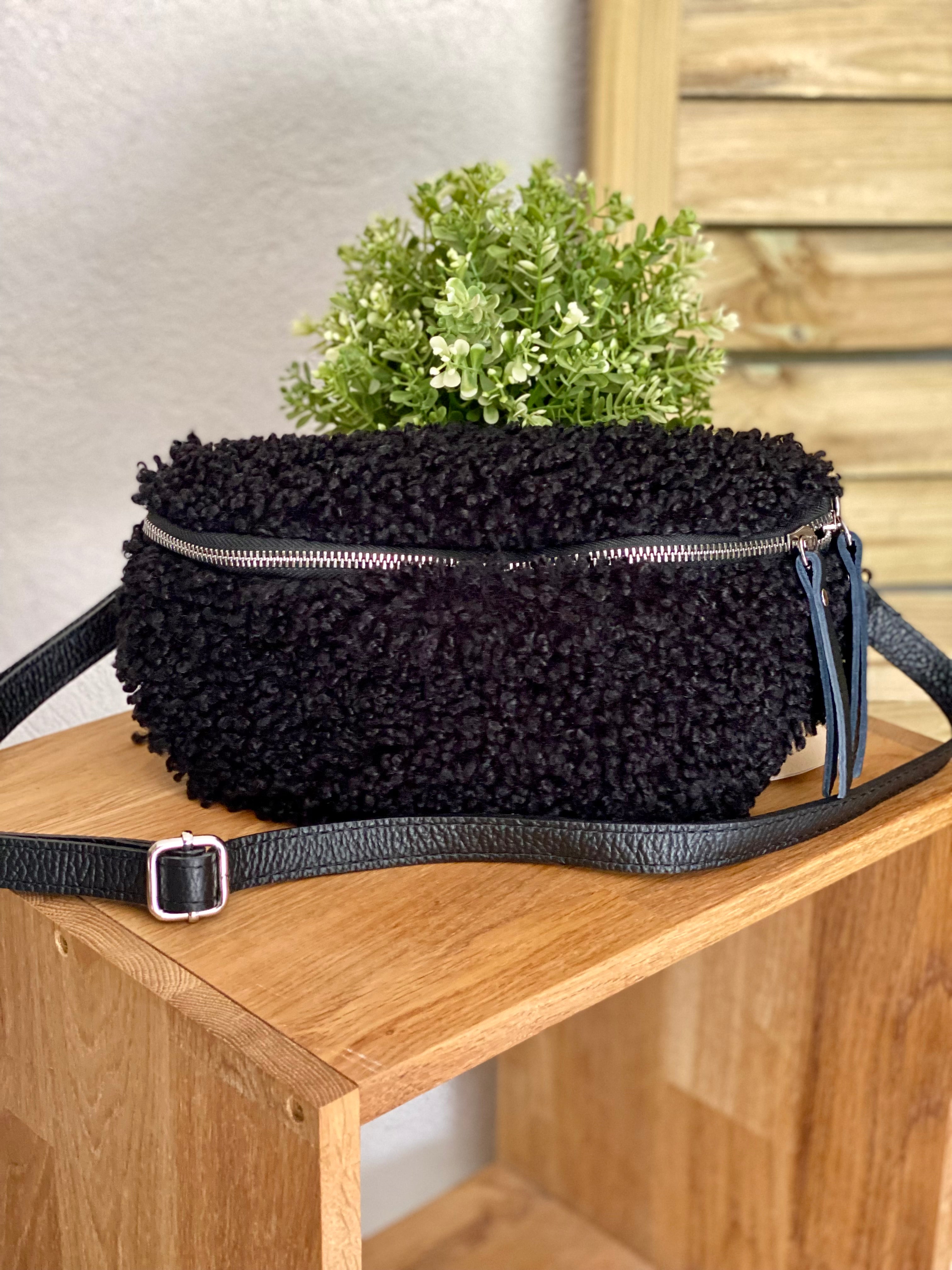 Sac banane Moumoute et cuir CARRY -  Noir