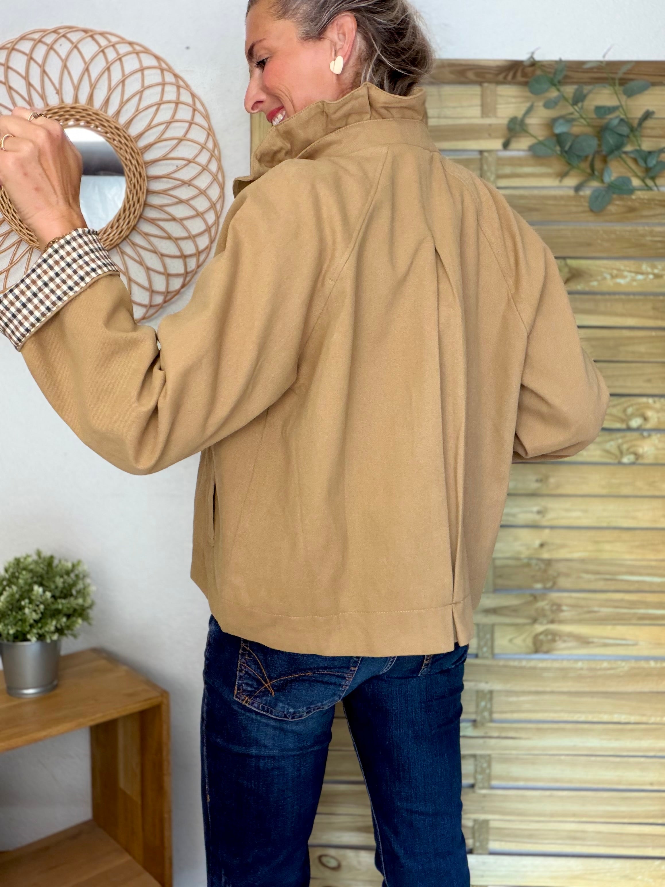 Veste toile coton col victorien avec vichy - GABY