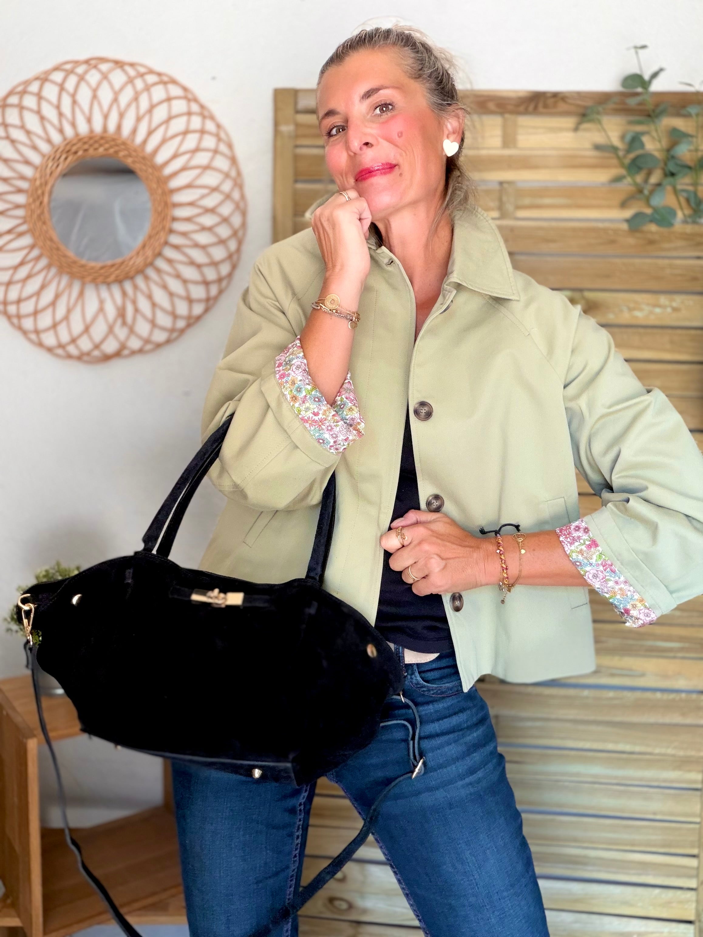 Sac cabas en cuir daim HANA - Noir