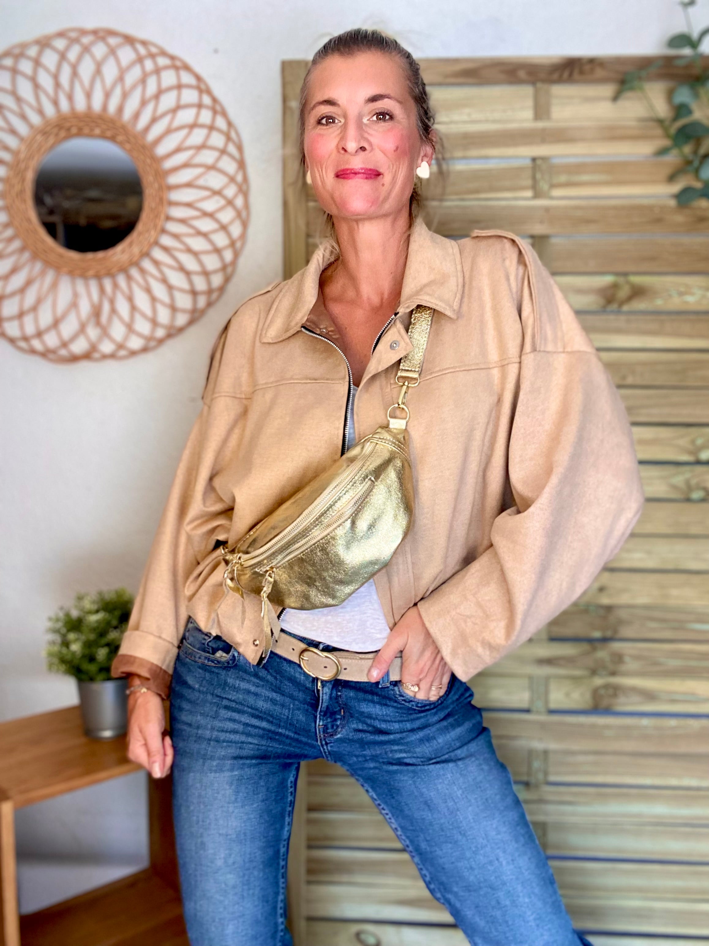Veste oversize en suédine ISAAC - Camel clair